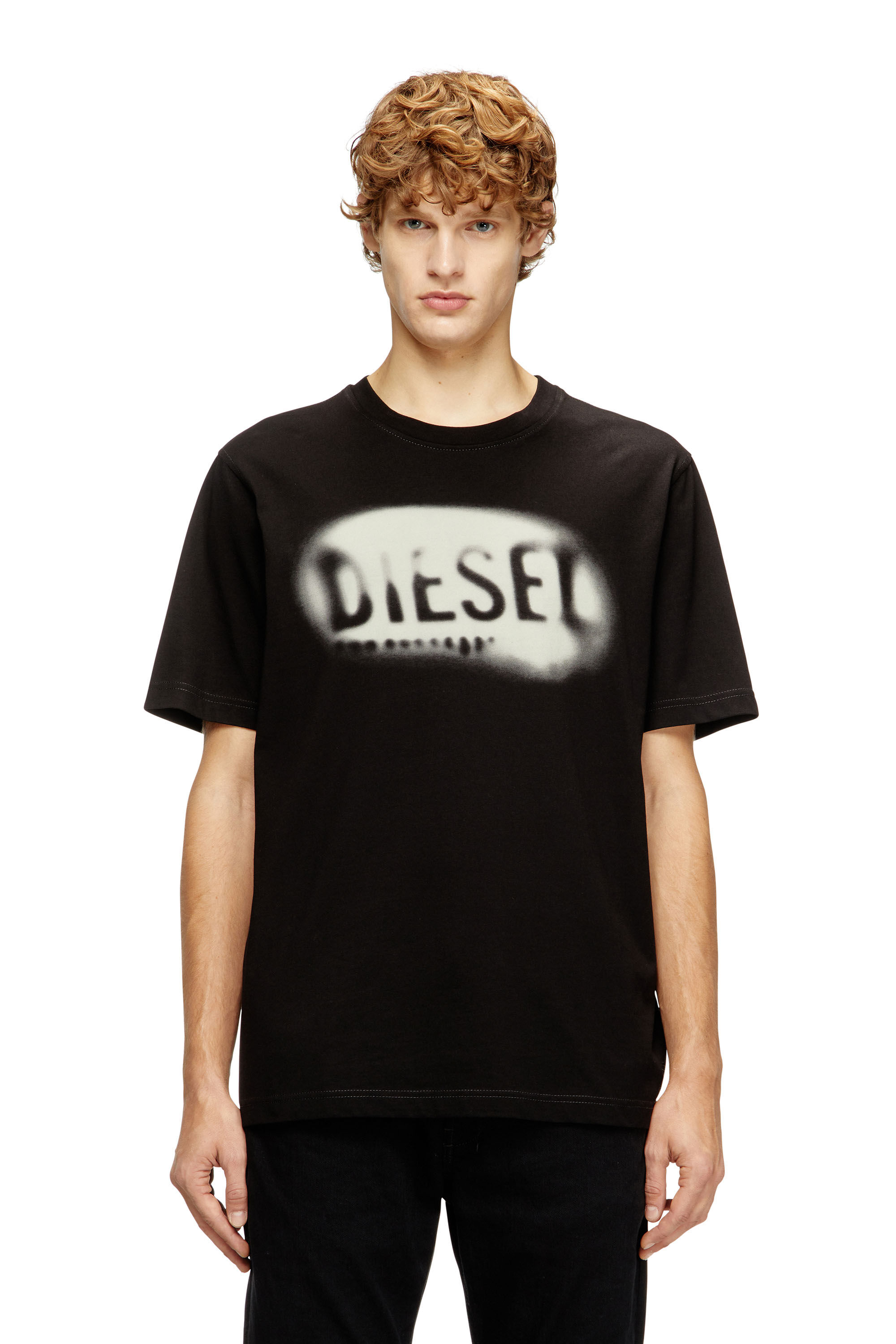 Diesel - T-ADJUST-V2, T-shirt en coton léger avec logo délavé Homme in Noir - 3