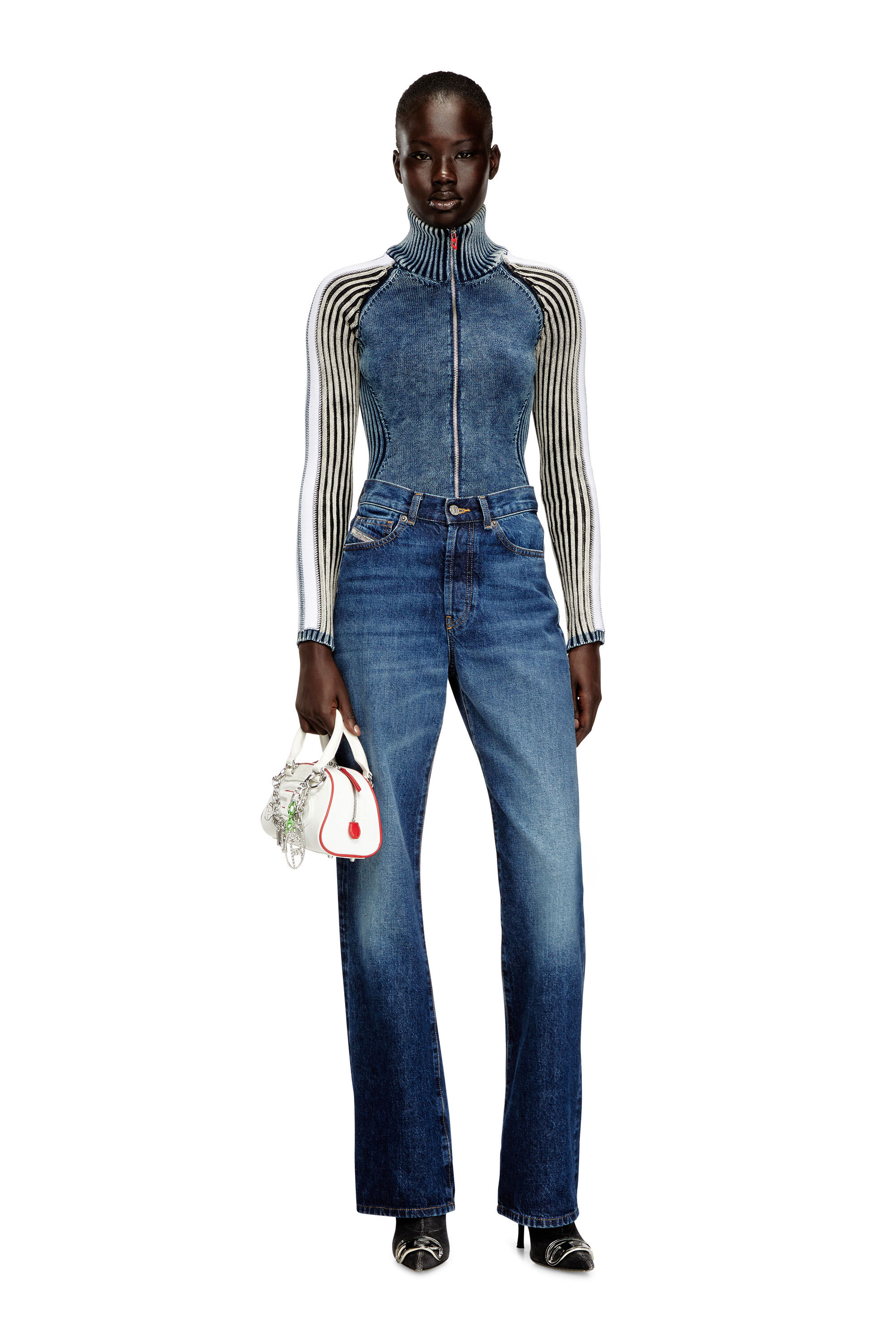 Women's Zip-up cardigan with sporty bands | Multicolor | Diesel