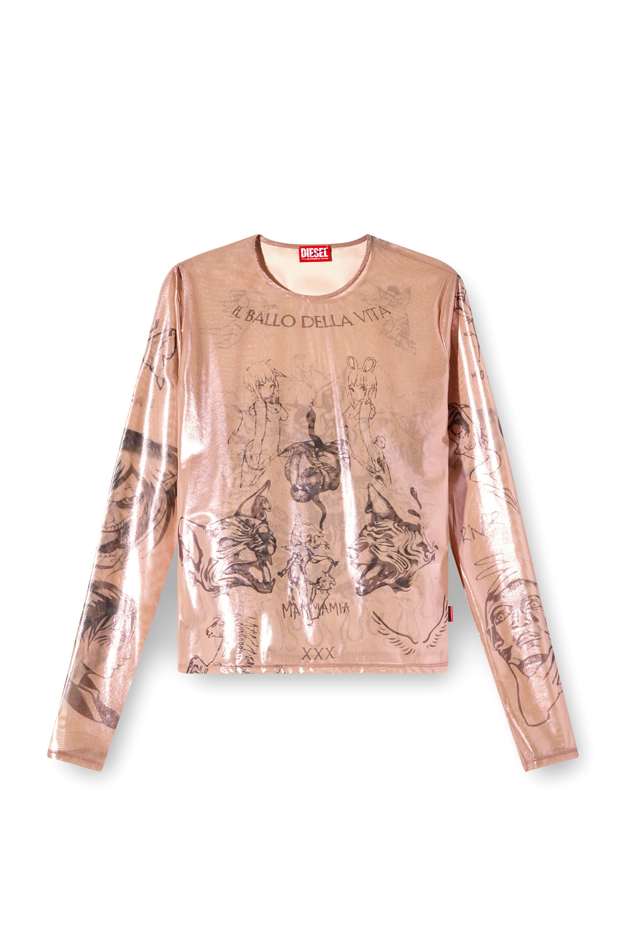 Diesel - T-CLAUDE-DD, Top tatouage en tulle stretch enduit Mixte in Rose - 2