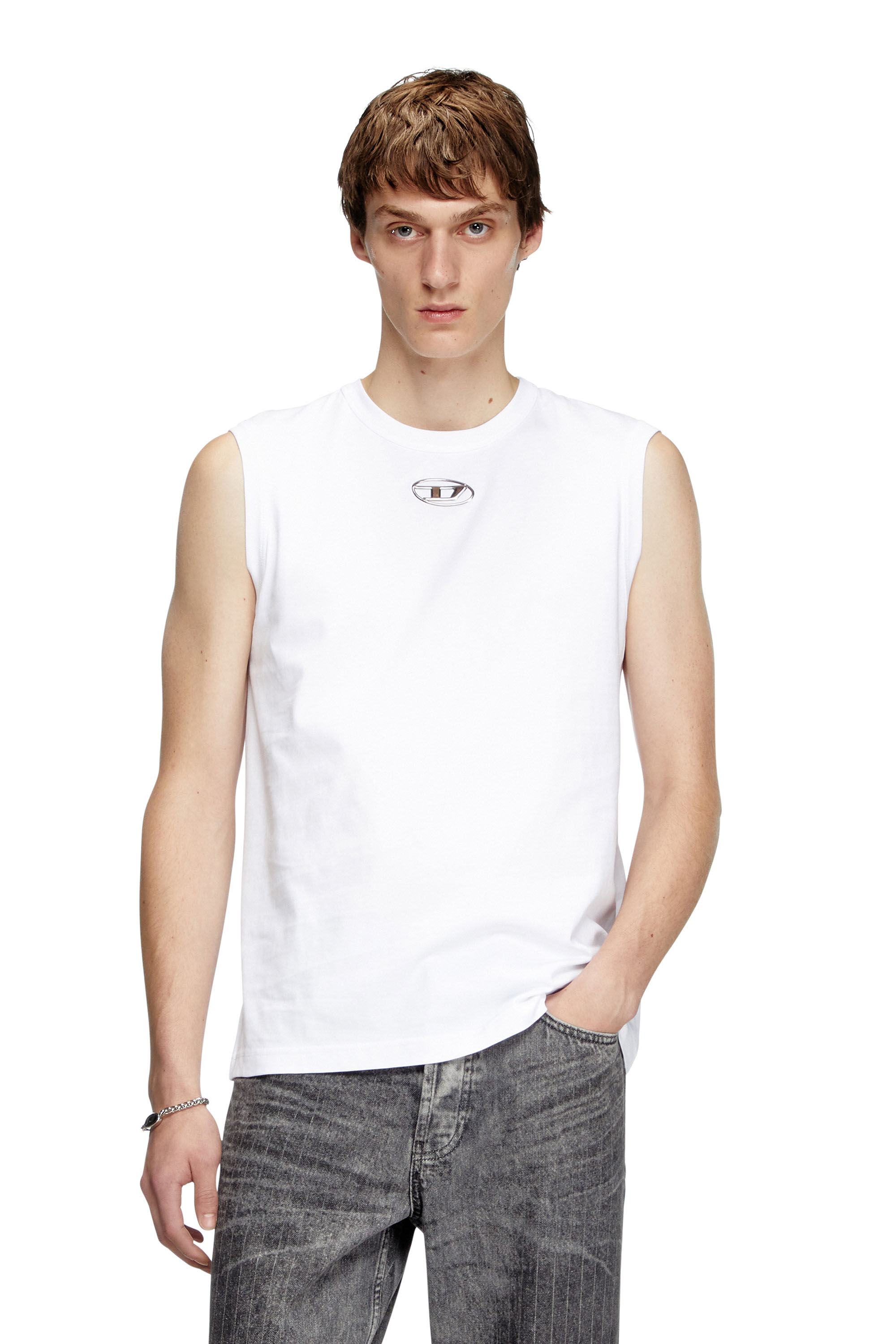 Diesel - T-BISCO-OD, Débardeur avec Oval D métallisé Homme in Blanc - 3