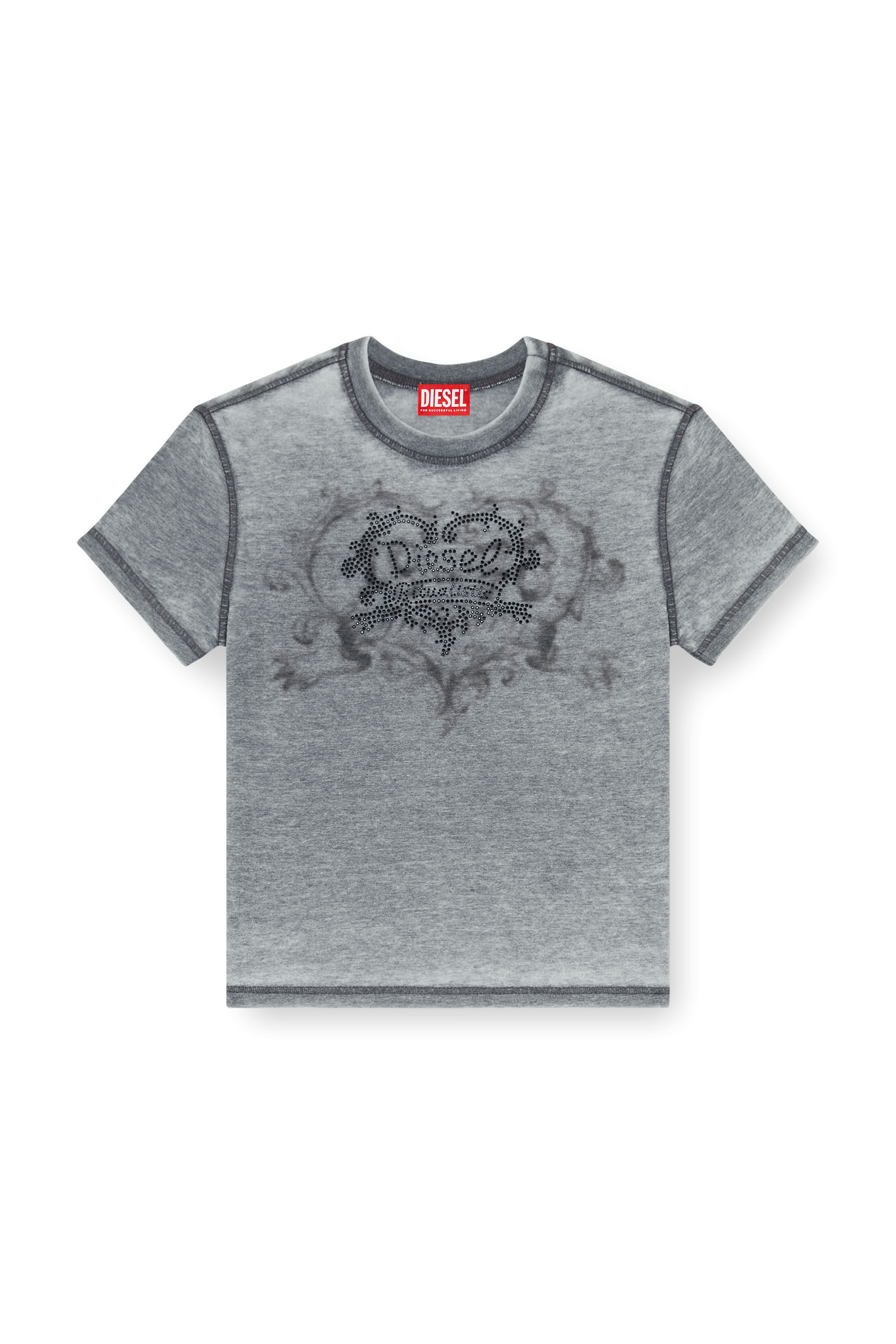 Diesel - T-ILA-AA1, T-shirt en jersey avec strass et burnout effect Femme in Gris - 2