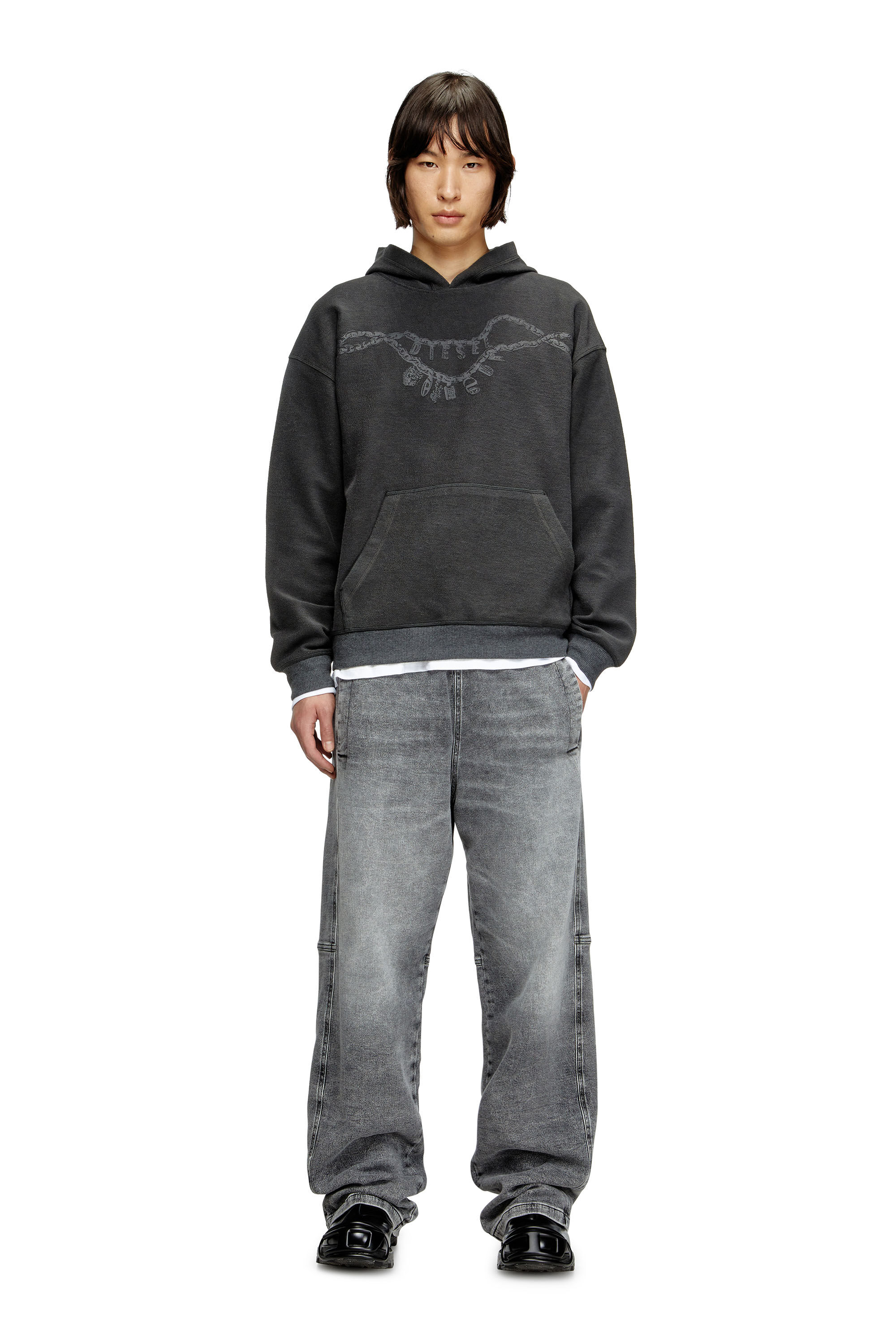 Diesel - S-BOXT-HOOD-HOSHI, Sweat-shirt à capuche avec imprimé collier à breloques Mixte in Gris - 1