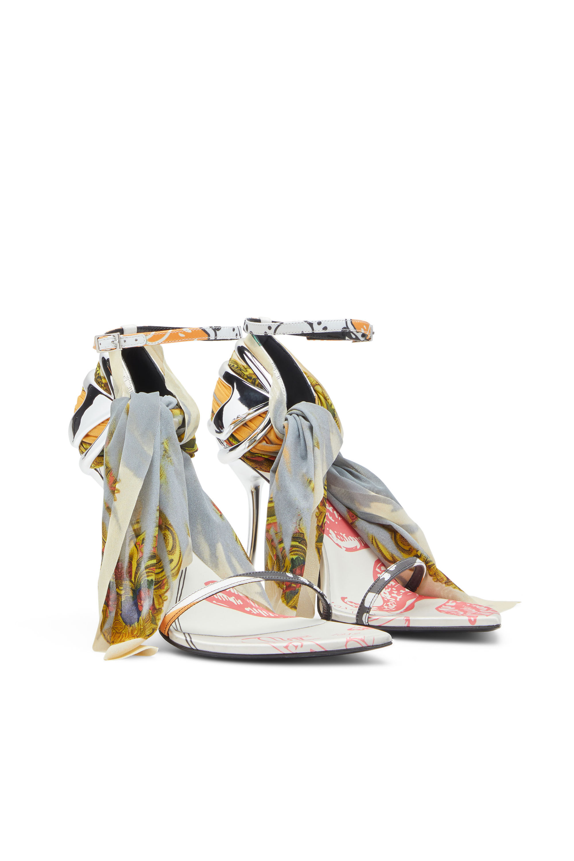 Diesel - D-TEN&HALF SDL BANDANA, D-Ten&Half-Sandale bandana en satin à talon aiguille Femme in Polychrome - 2