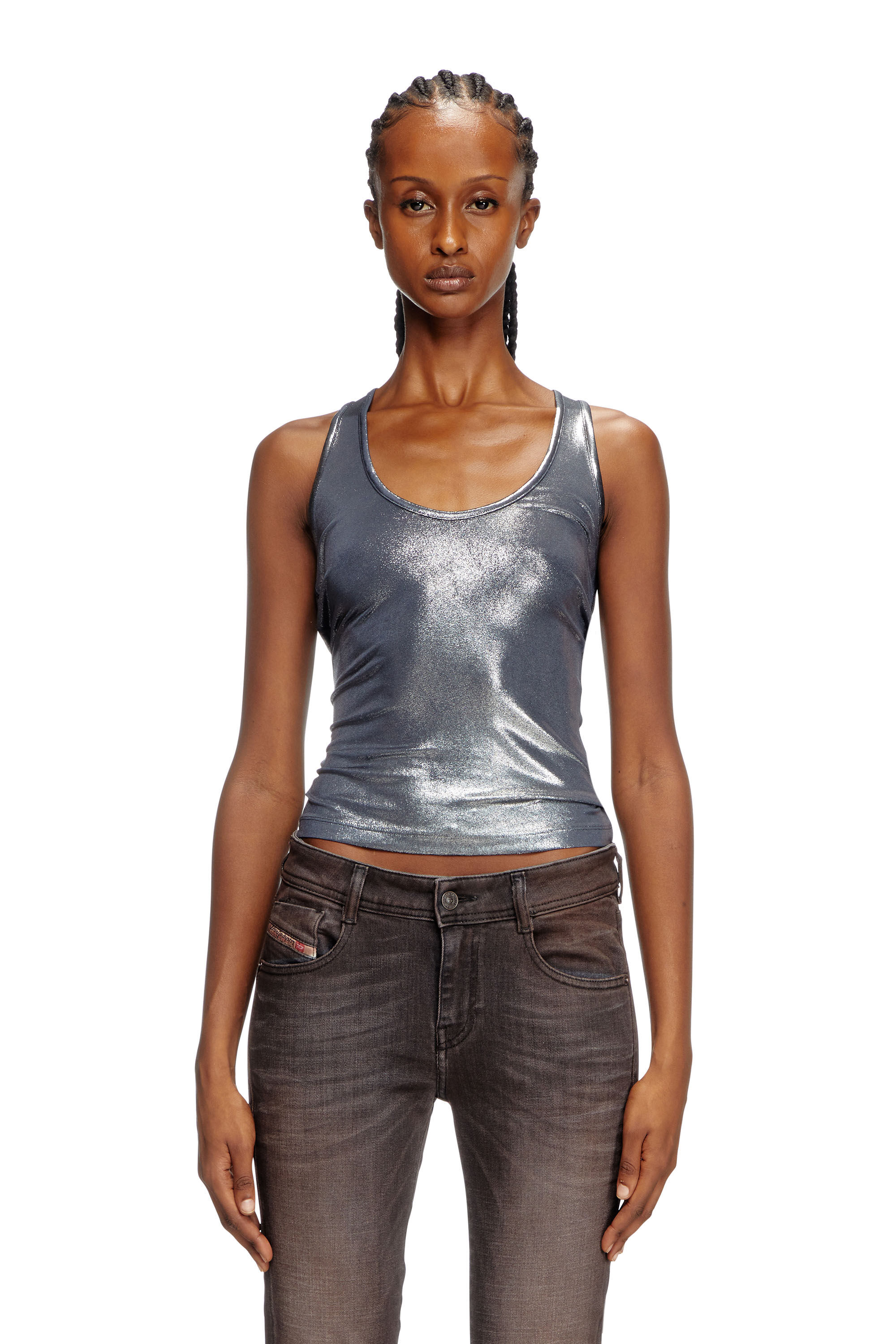 Diesel - T-AMA, Débardeur métallisé Femme in Bleu - 3