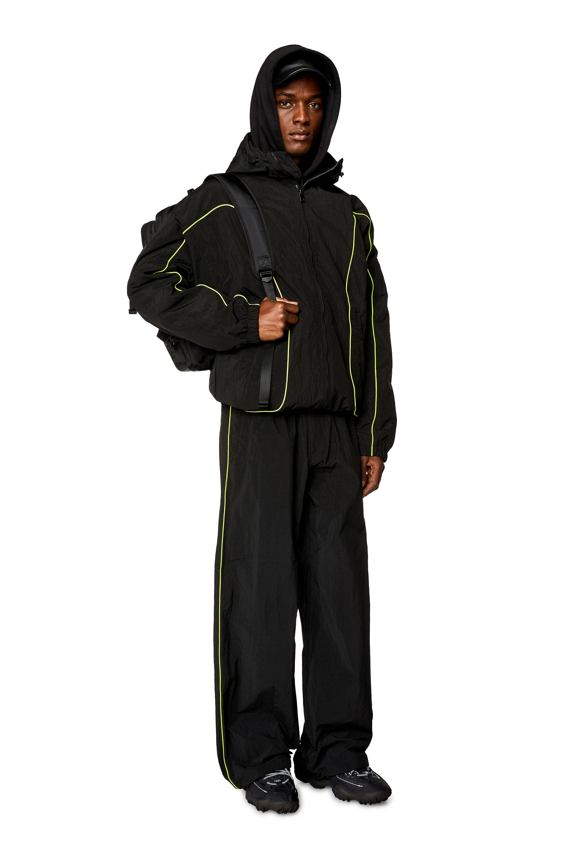 Diesel - P-GOLD-TECH, Man Lightweight pants in wrinkled nylon in Black - Image 1