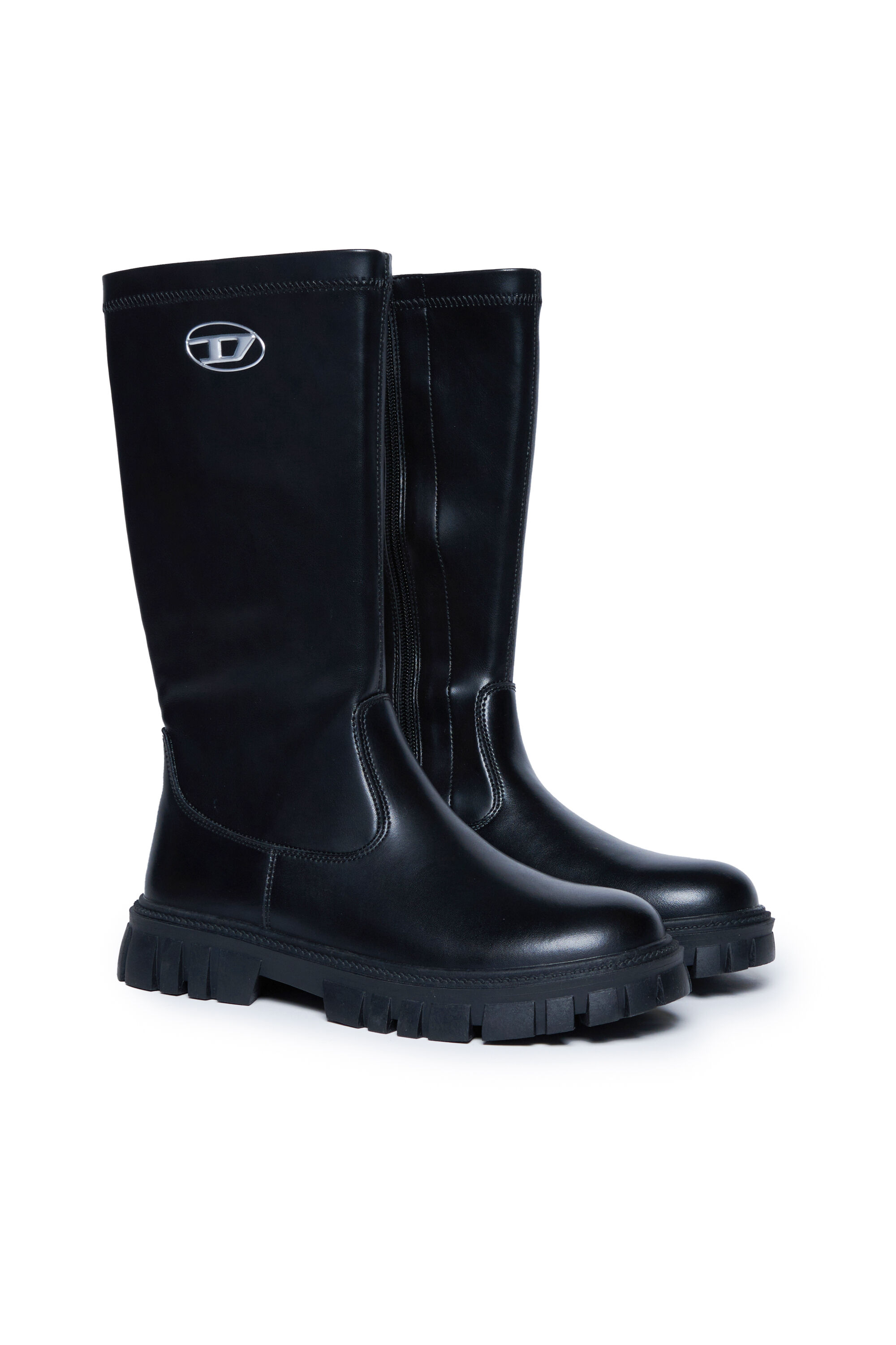 Diesel - D-HAMMER KNT, Bottes en cuir hauteur de genou Mixte in Noir - 2