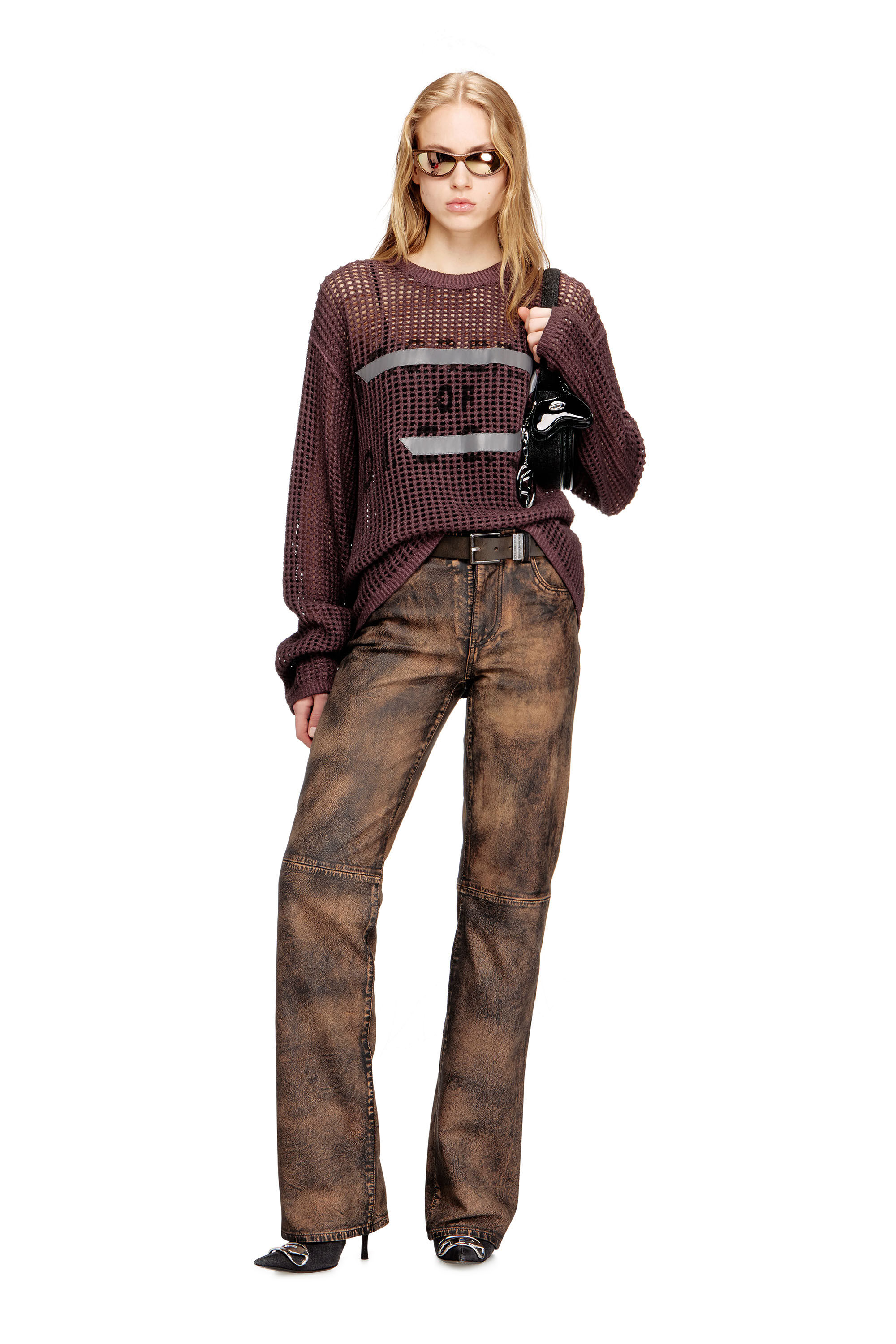 Diesel - L-YSA, Pantalon en cuir &agrave; coupe jean d&eacute;lav&eacute; Femme in ToBeDefined - 1