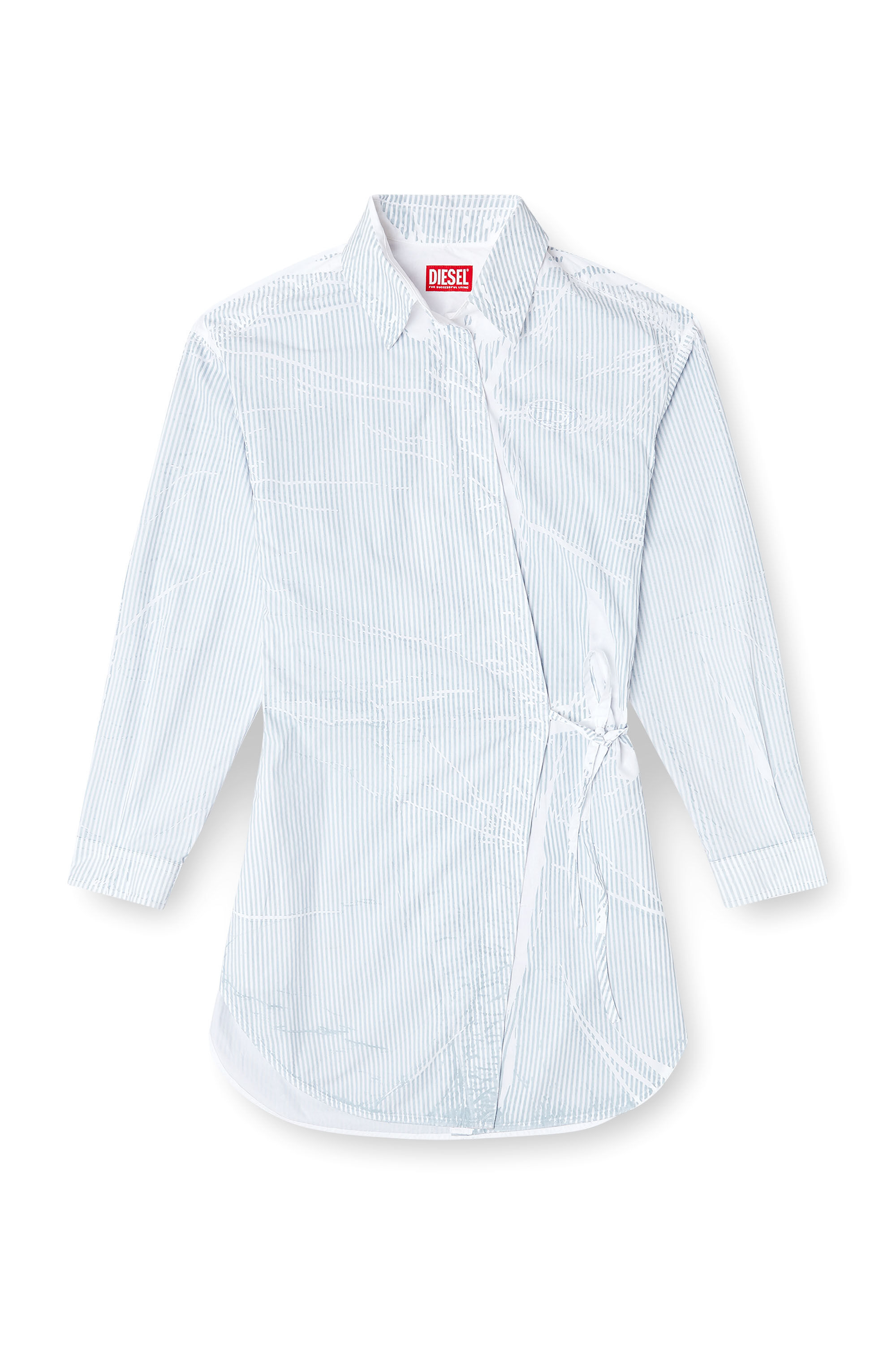 Diesel - D-DELPHOS-S2, Robe portefeuille courte en popeline &agrave; fines rayures Femme in Bleu - 2