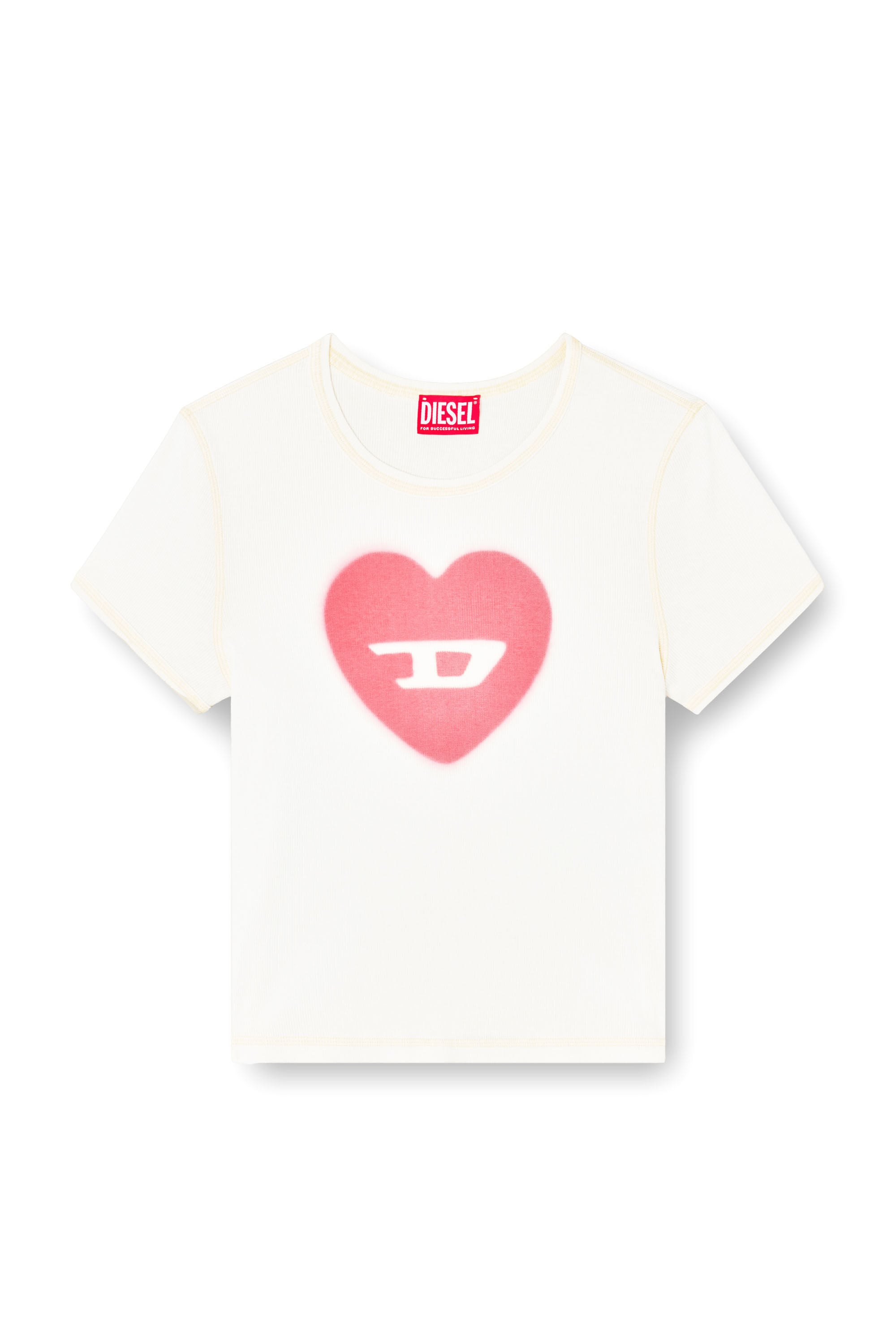 Diesel - T-ELE, T-shirt c&ocirc;tel&eacute; avec c&oelig;ur D effet aquarelle Femme in Blanc - 2