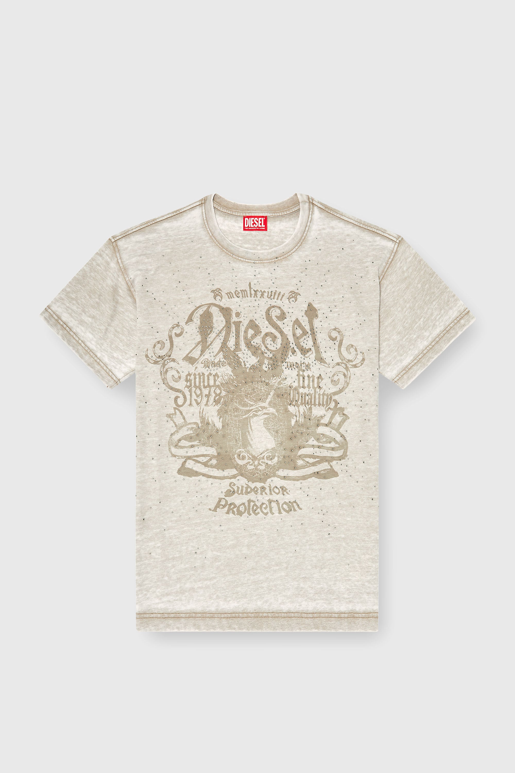 Diesel - T-NORM-AA8, T-shirt en jersey avec effet burnout et clous Homme in Beige - 2