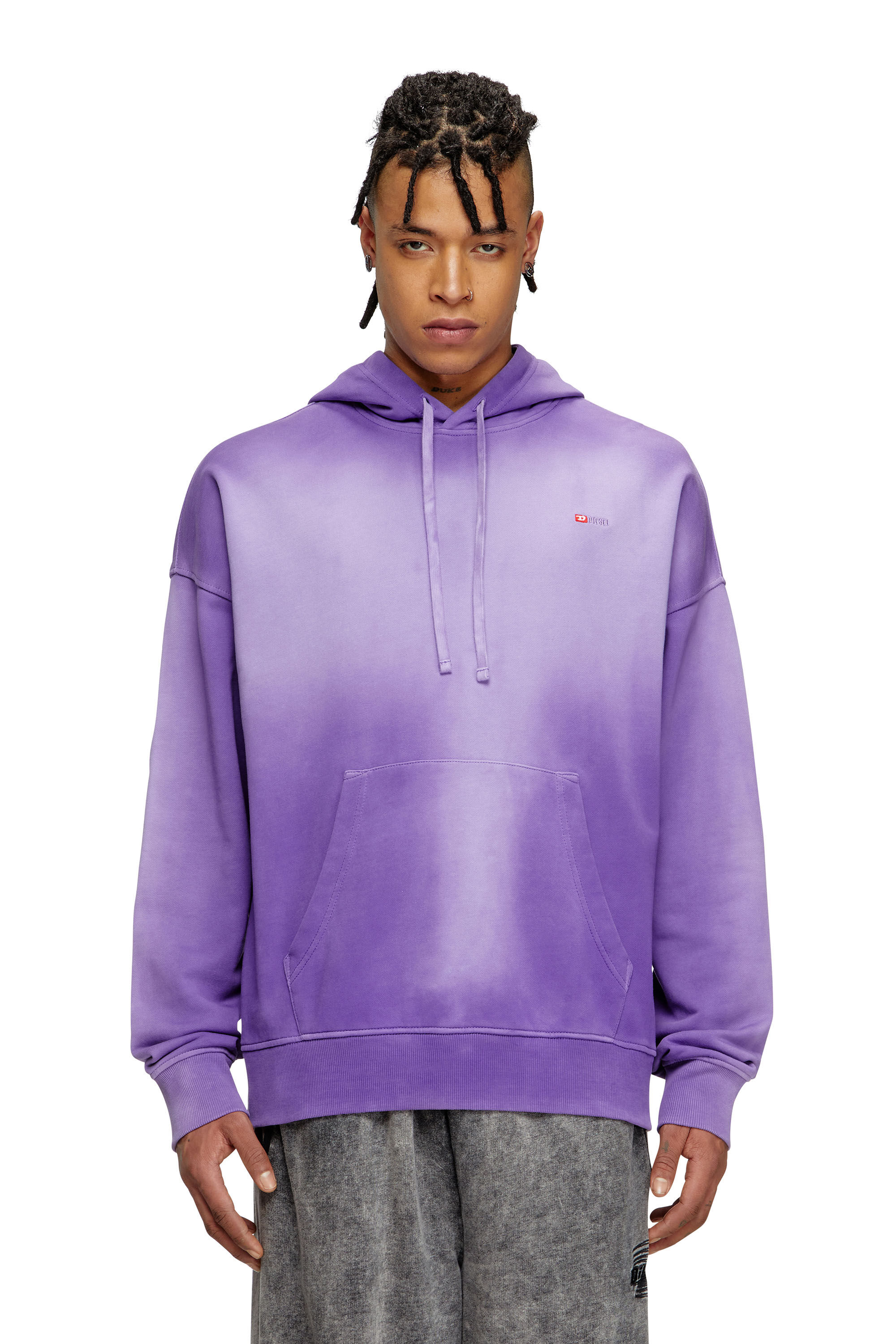 Diesel - S-ROB-HOOD-R2, Sweat-shirt à capuche délavé avec micro-logo brodé Homme in Violet - 3