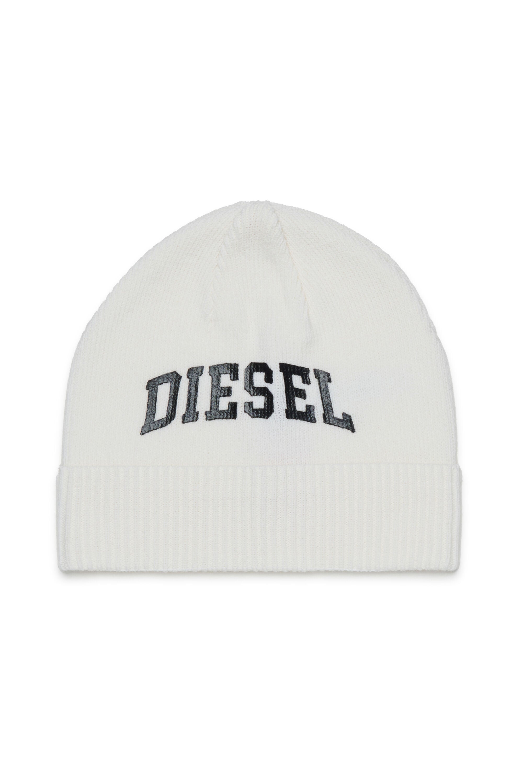Diesel - FBAND, Bonnet en laine m&eacute;lang&eacute;e avec logo Mixte in Blanc - 1