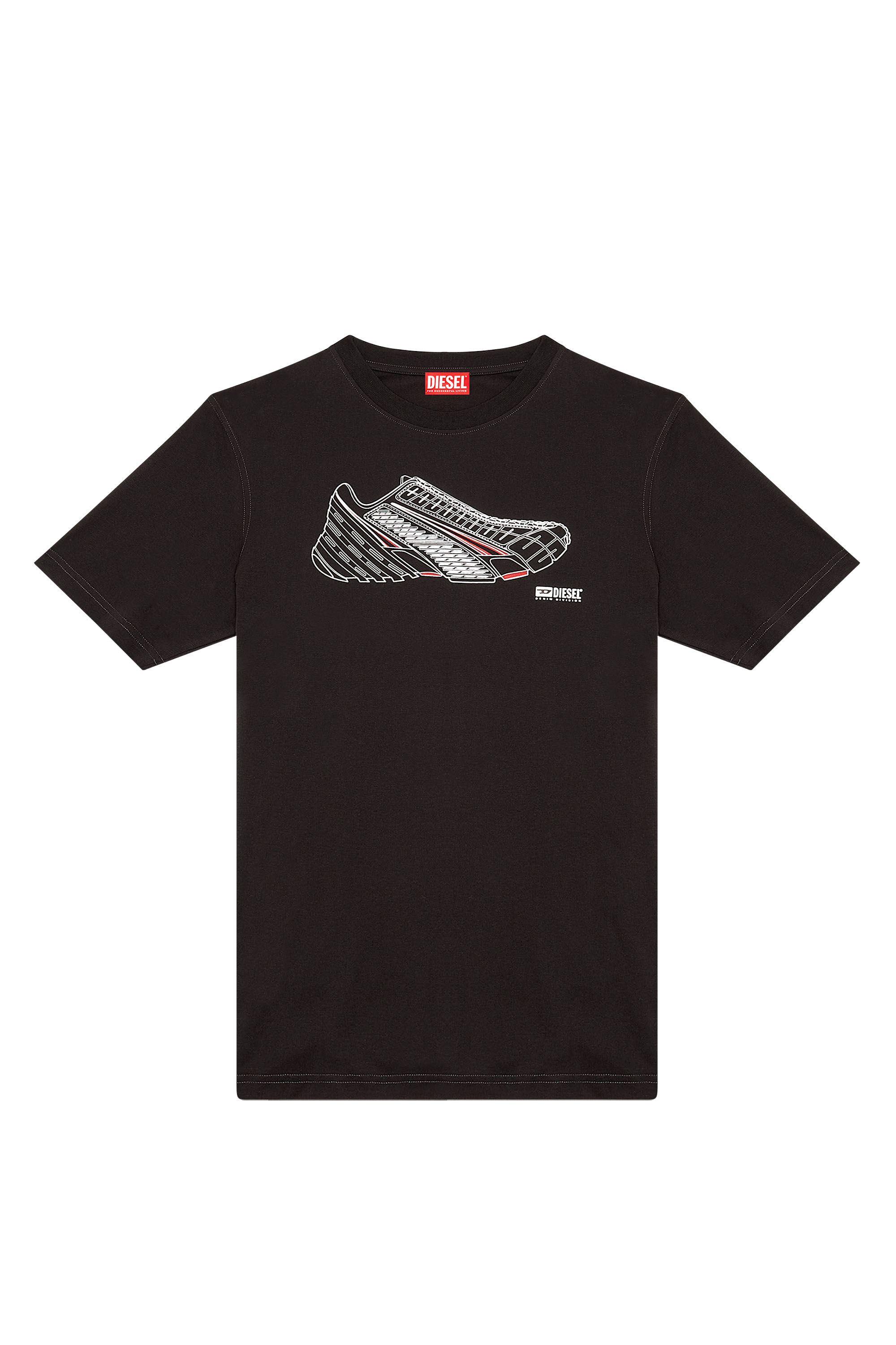 Diesel - T-JUST-SHOE, T-shirt avec imprimé sneaker Prototype Homme in Noir - 1