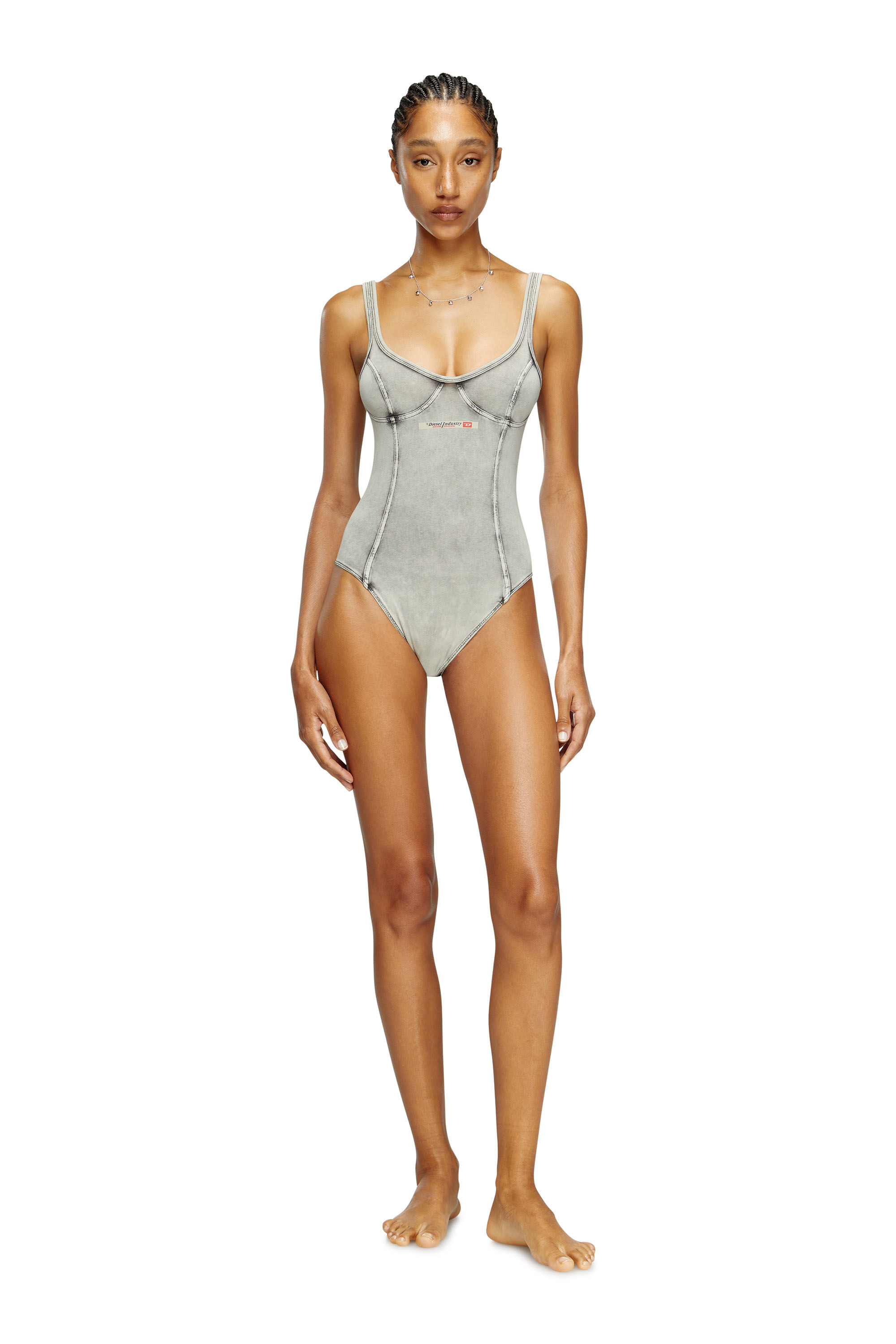 Diesel - CAMI-DNM, Body en jersey effet denim Femme in Gris - 1