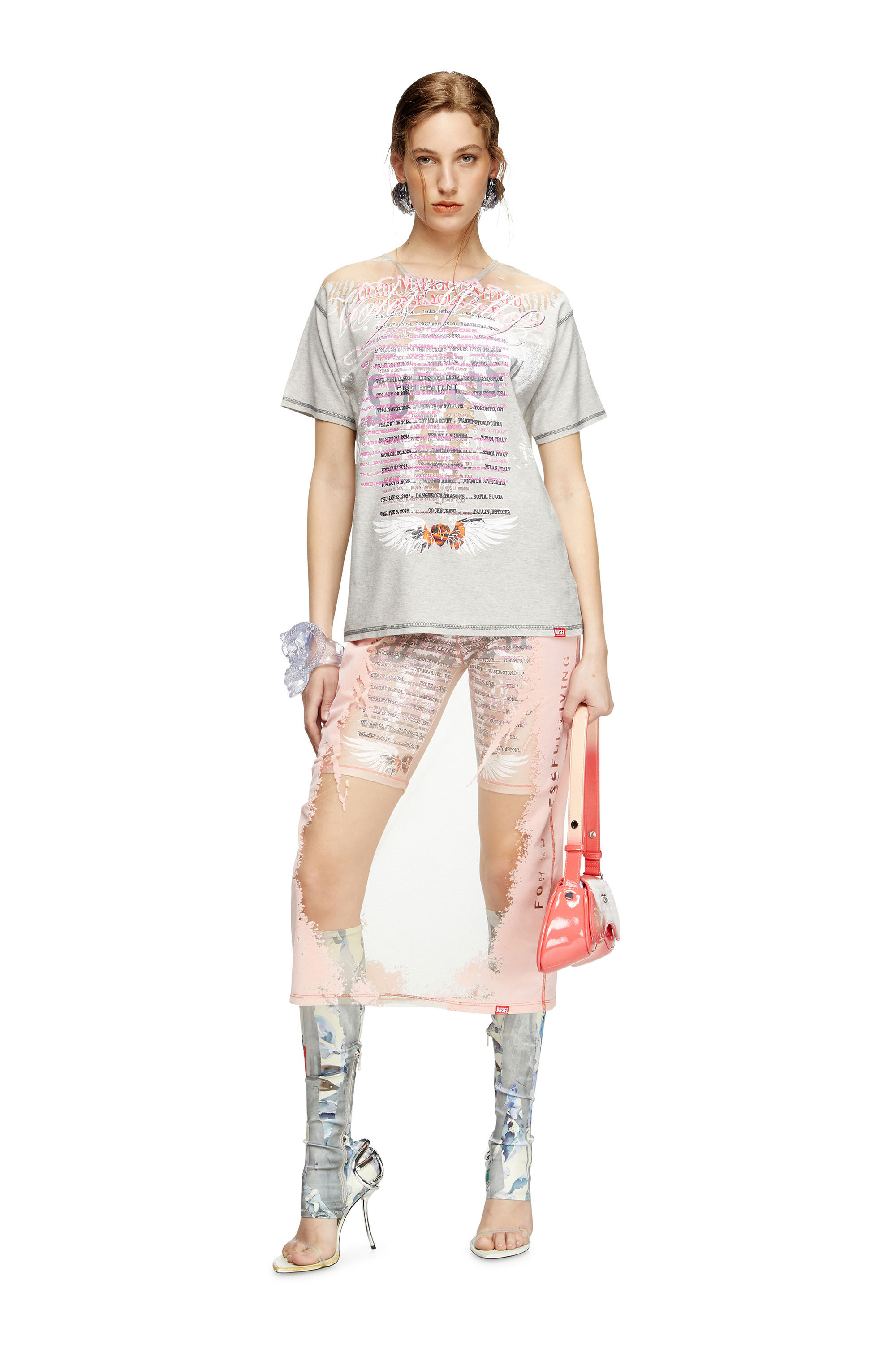 Diesel - T-NORMAC, T-shirt à col ras du cou avec imprimé paroles Femme in Gris - 1