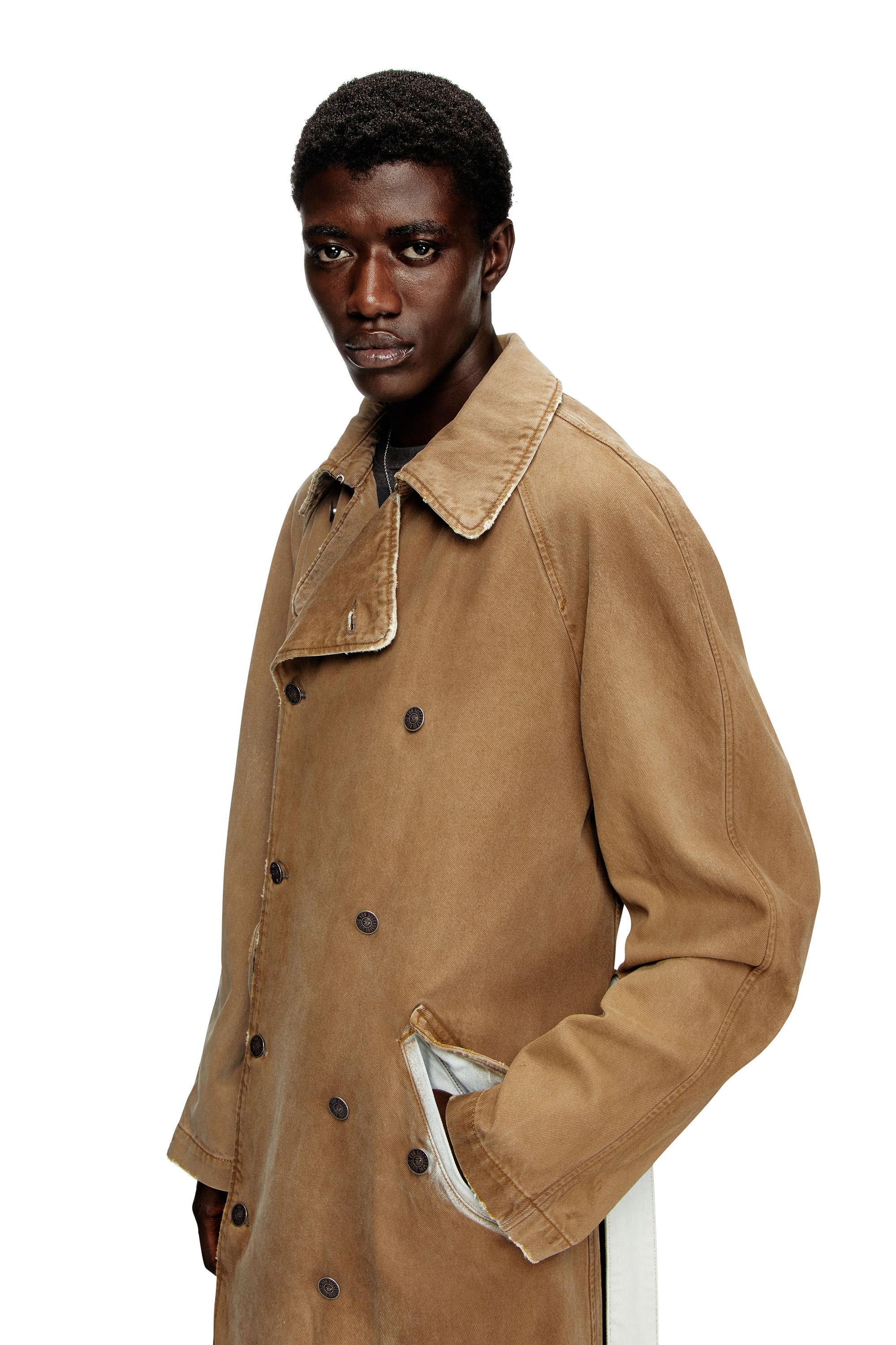 Women's Trench coat in overdirt denim | Brown | Diesel {{Country}}