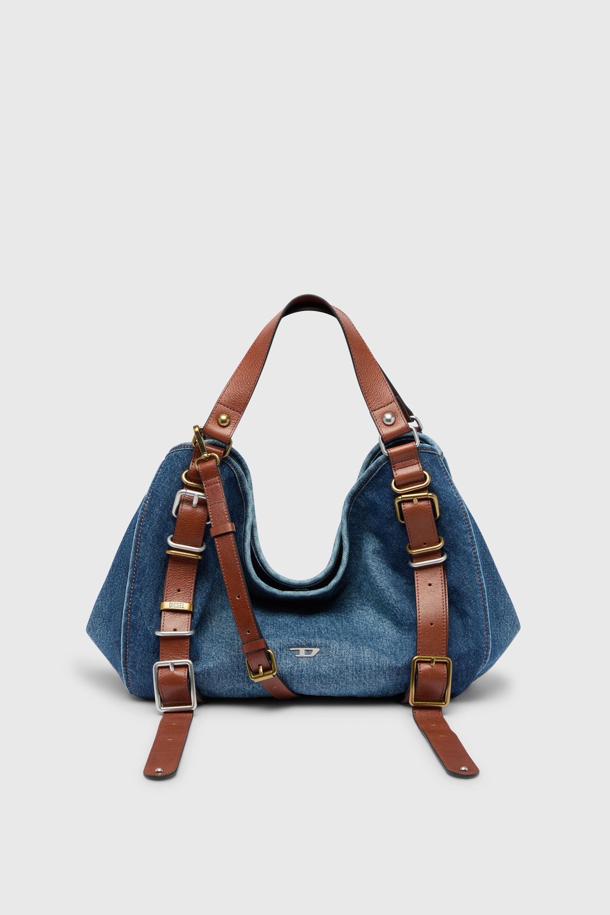 Diesel - D-ONE TOPHANDLE M, D-One-Medium sac &agrave; poign&eacute;e sup&eacute;rieure en denim et cuir Femme in Bleu - 1