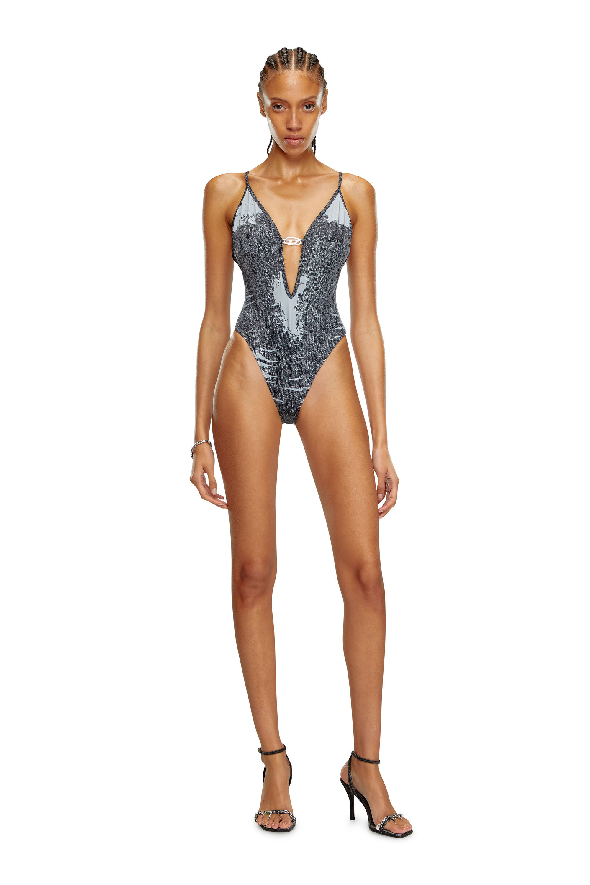Maillot de bain avec imprime denim Femme Noir Diesel