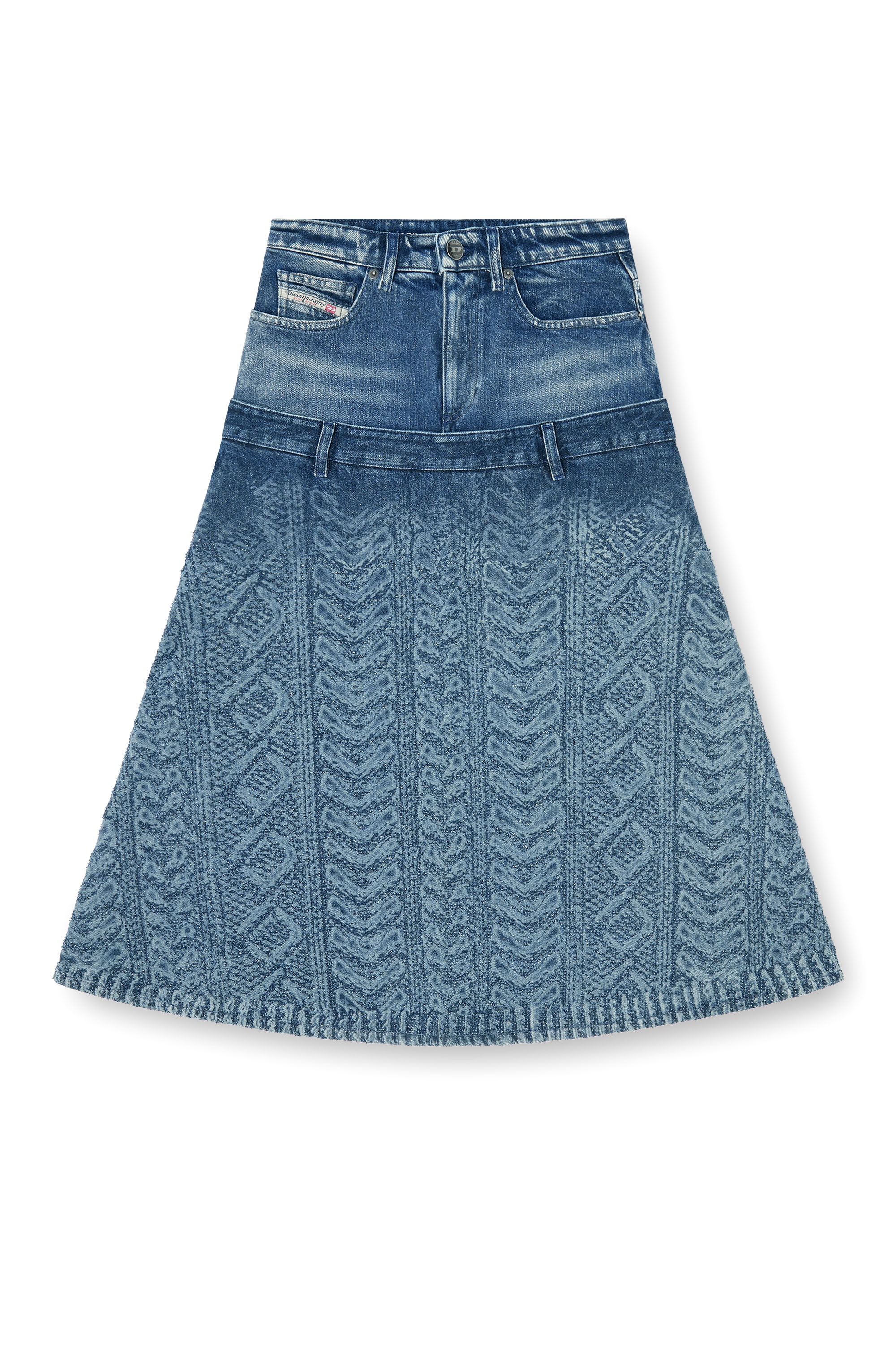 Diesel - DE-VORYA-S1, Jupe midi en denim effet maille torsad&eacute;e Femme in Bleu - 2