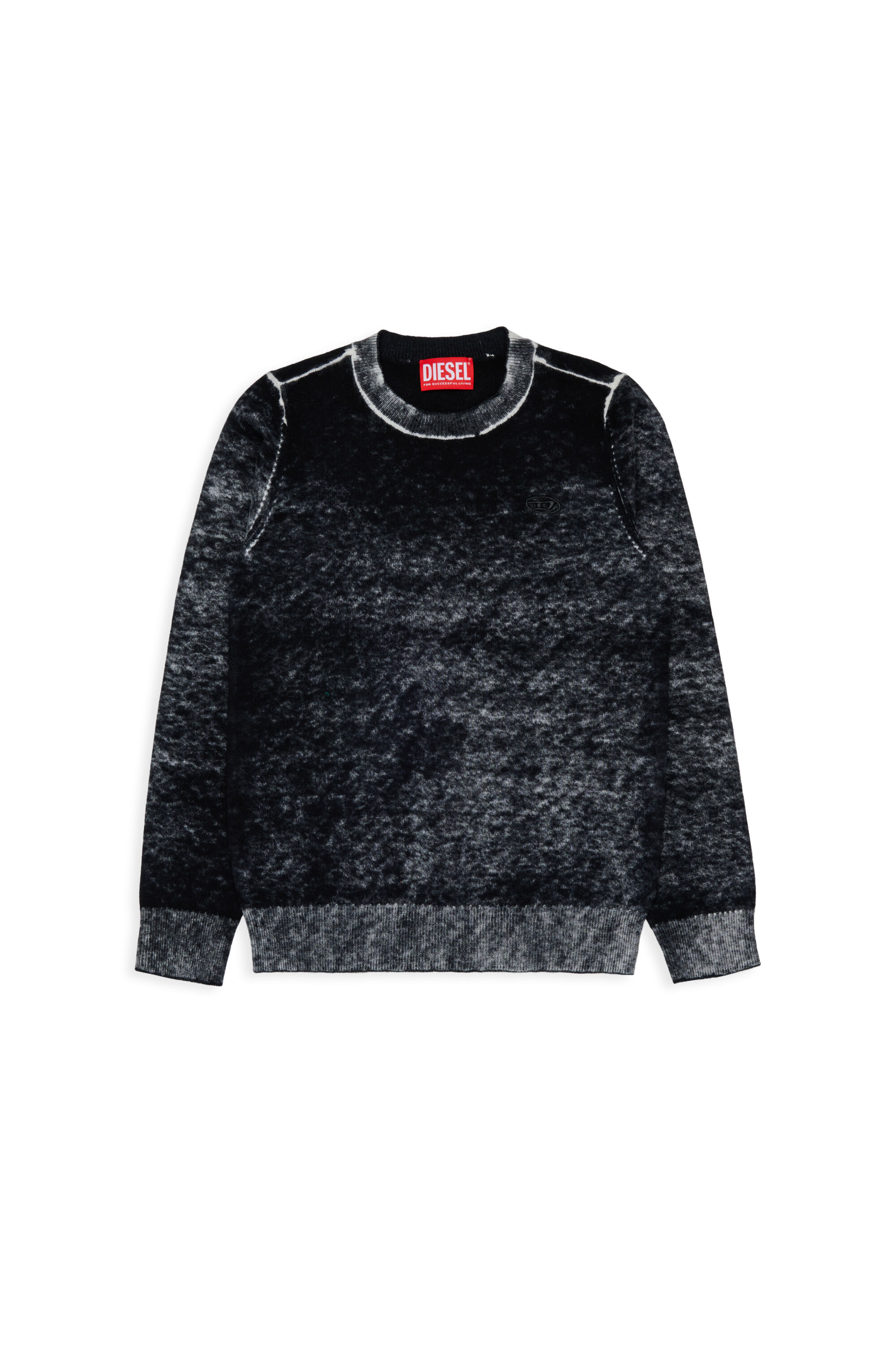 Diesel - KJEMR, Pull en laine m&eacute;lang&eacute;e &agrave; effet de couleur irr&eacute;gulier Homme in Noir - 1