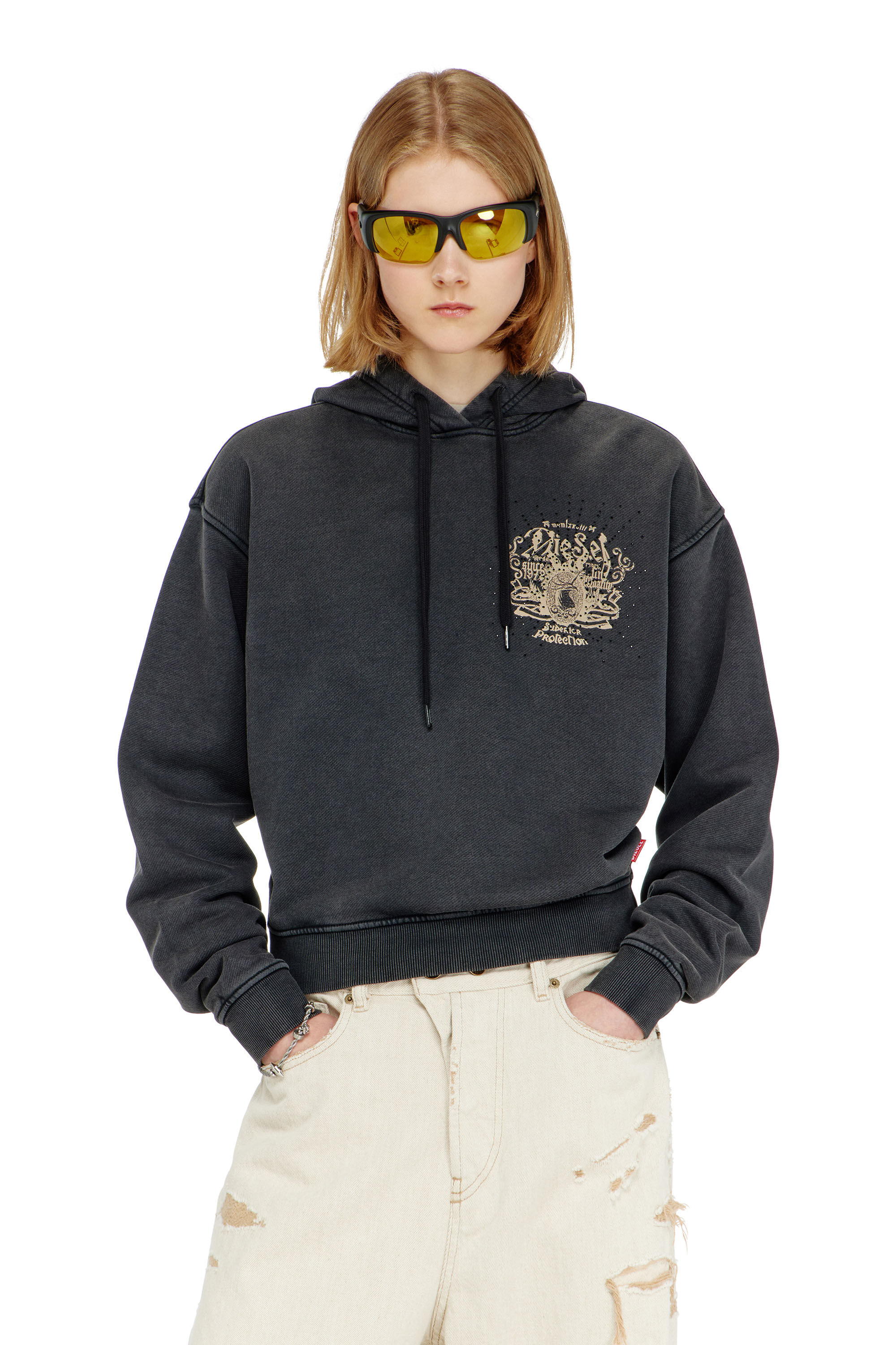Diesel - F-PHOENY, Sweat &agrave; capuche avec imprim&eacute;s et clous strass Femme in ToBeDefined - 3