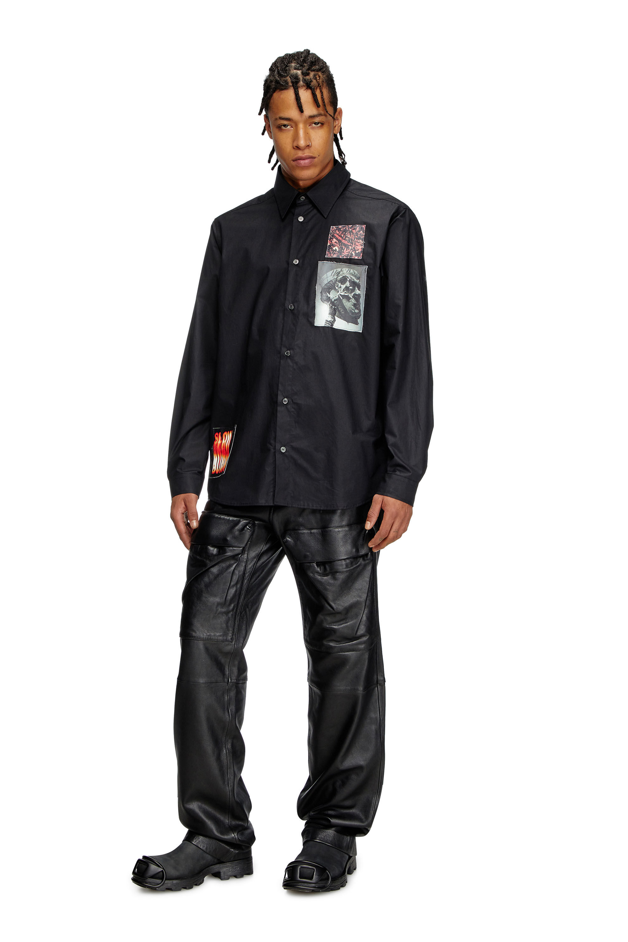 Diesel - S-HARVEY, Chemise en popeline de coton avec empiècements Homme in Noir - 1