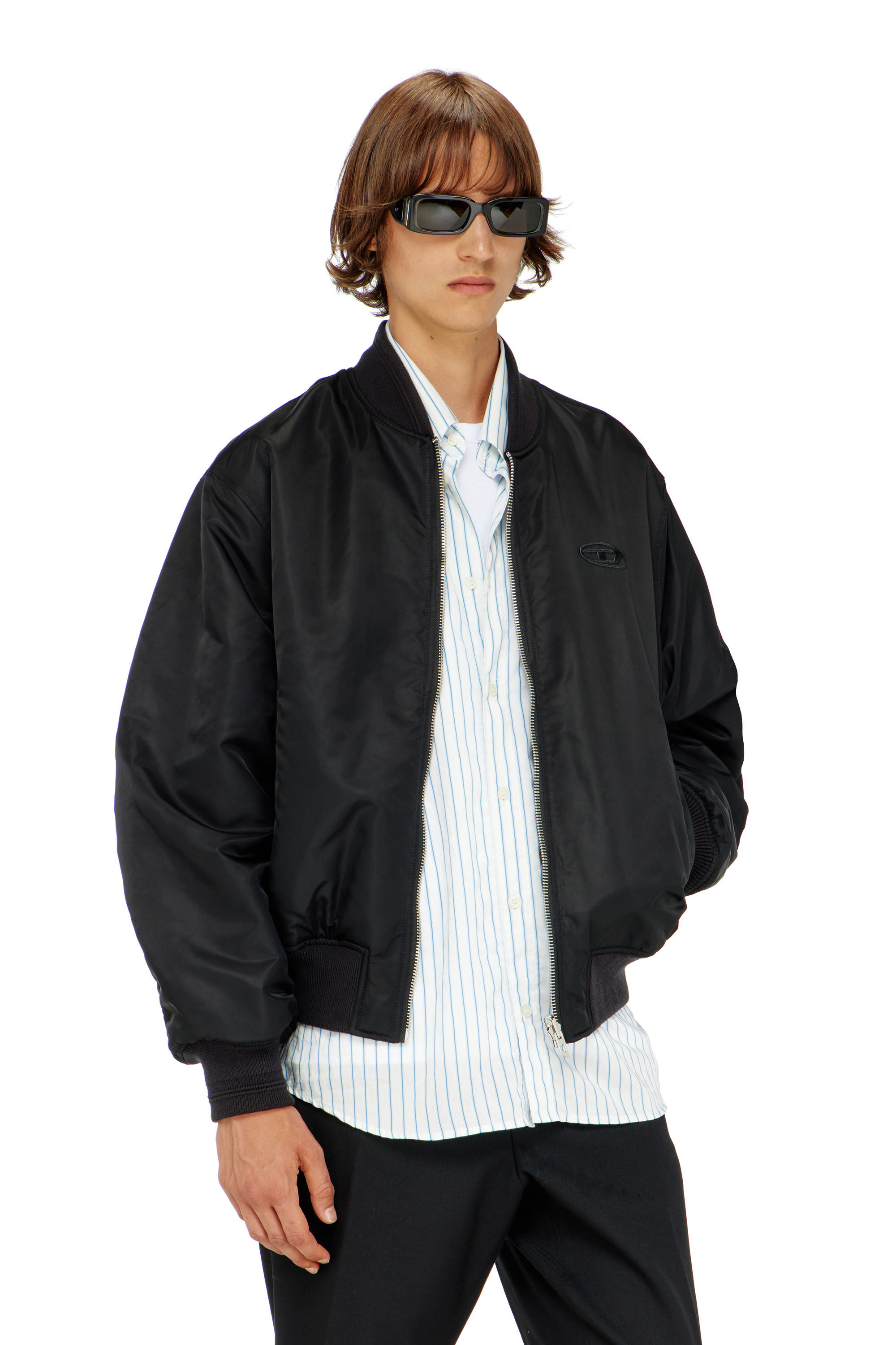 Diesel - W-TYPE-D1, Blouson aviateur rembourr&eacute; avec broderie Oval D Homme in Noir - 3