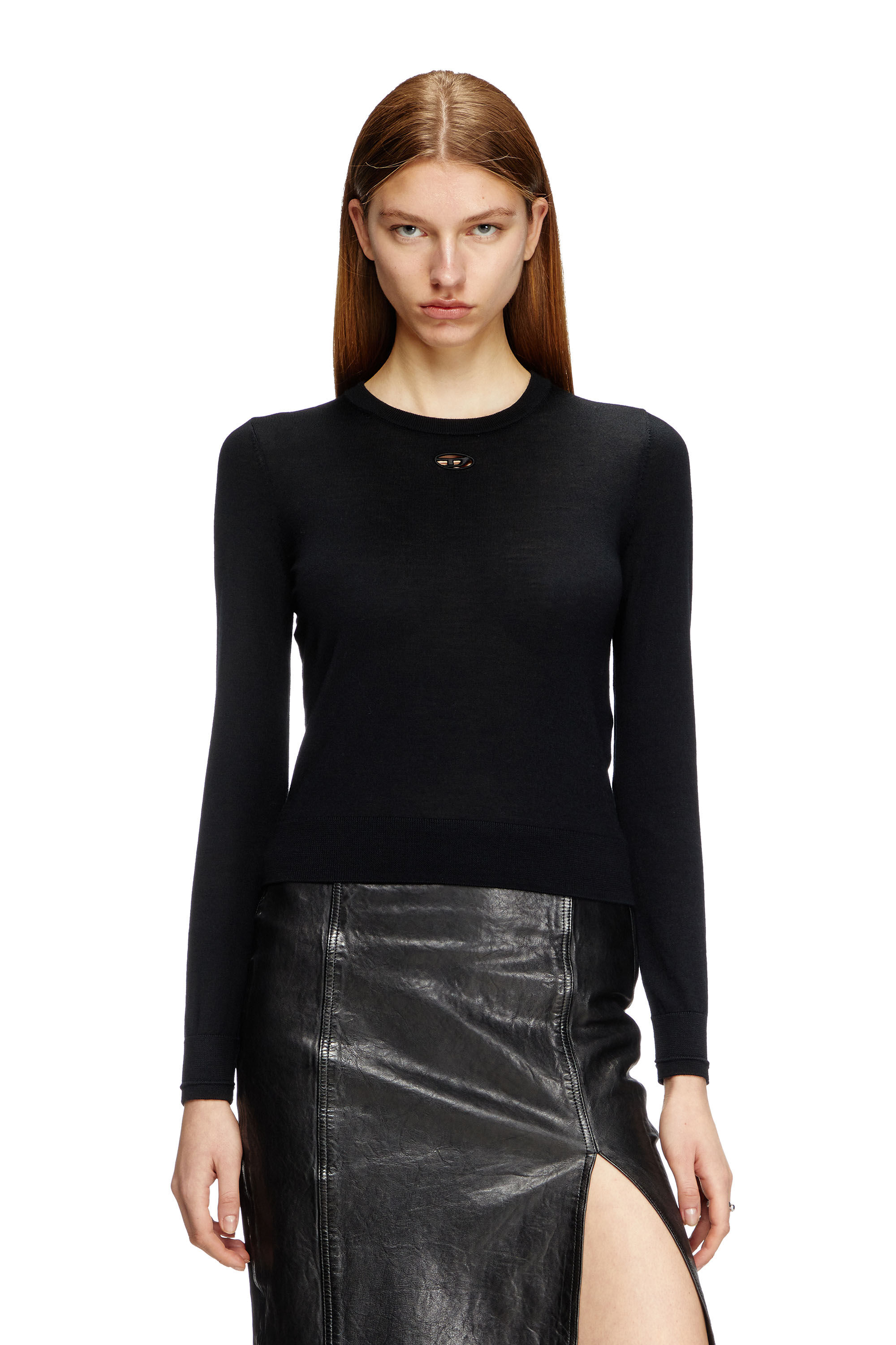 Diesel - M-ALINESA, Pull en laine avec logo cut-out Femme in Noir - 3