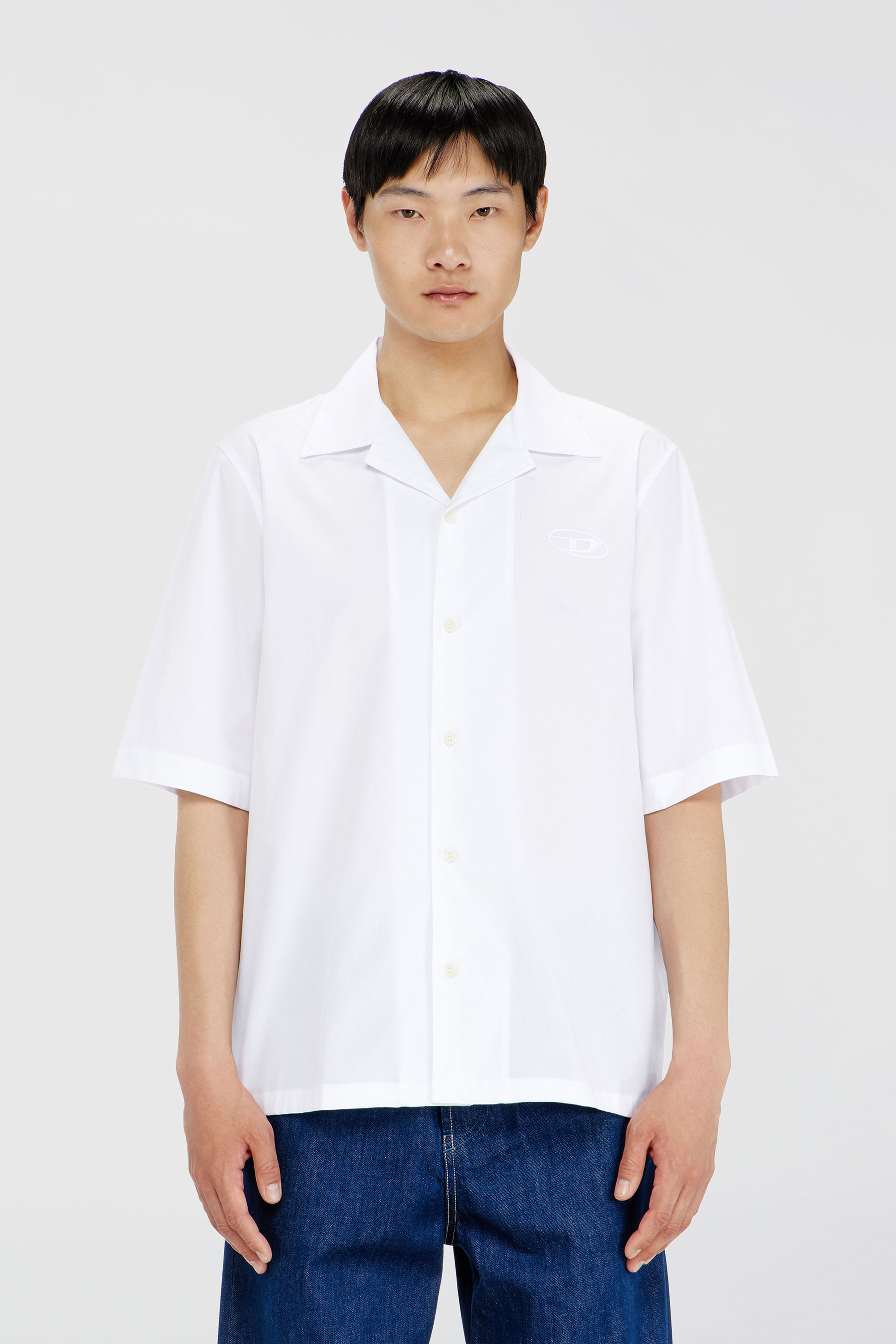 Diesel - S-MAC-GSBH, Chemise en popeline stretch avec broderie Oval D Homme in Blanc - 3