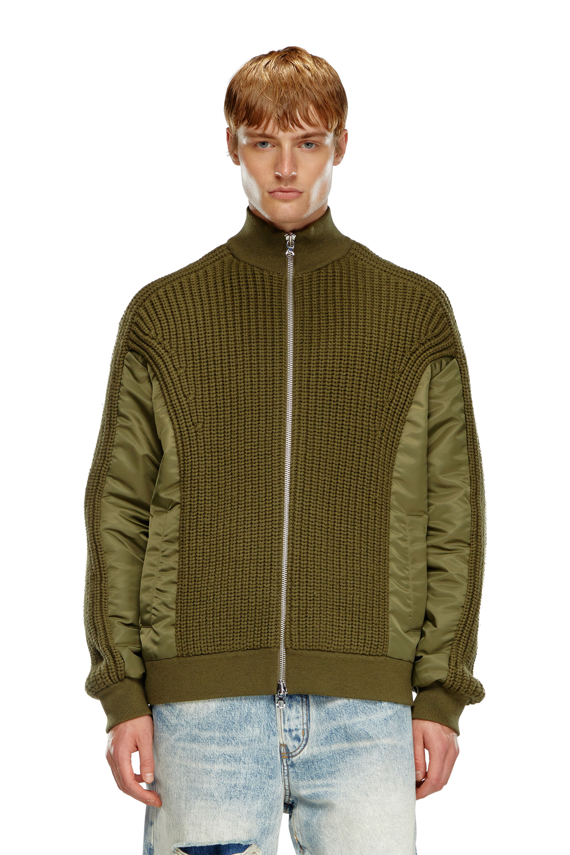 Cardigan zippe en laine et nylon Homme Vert Diesel