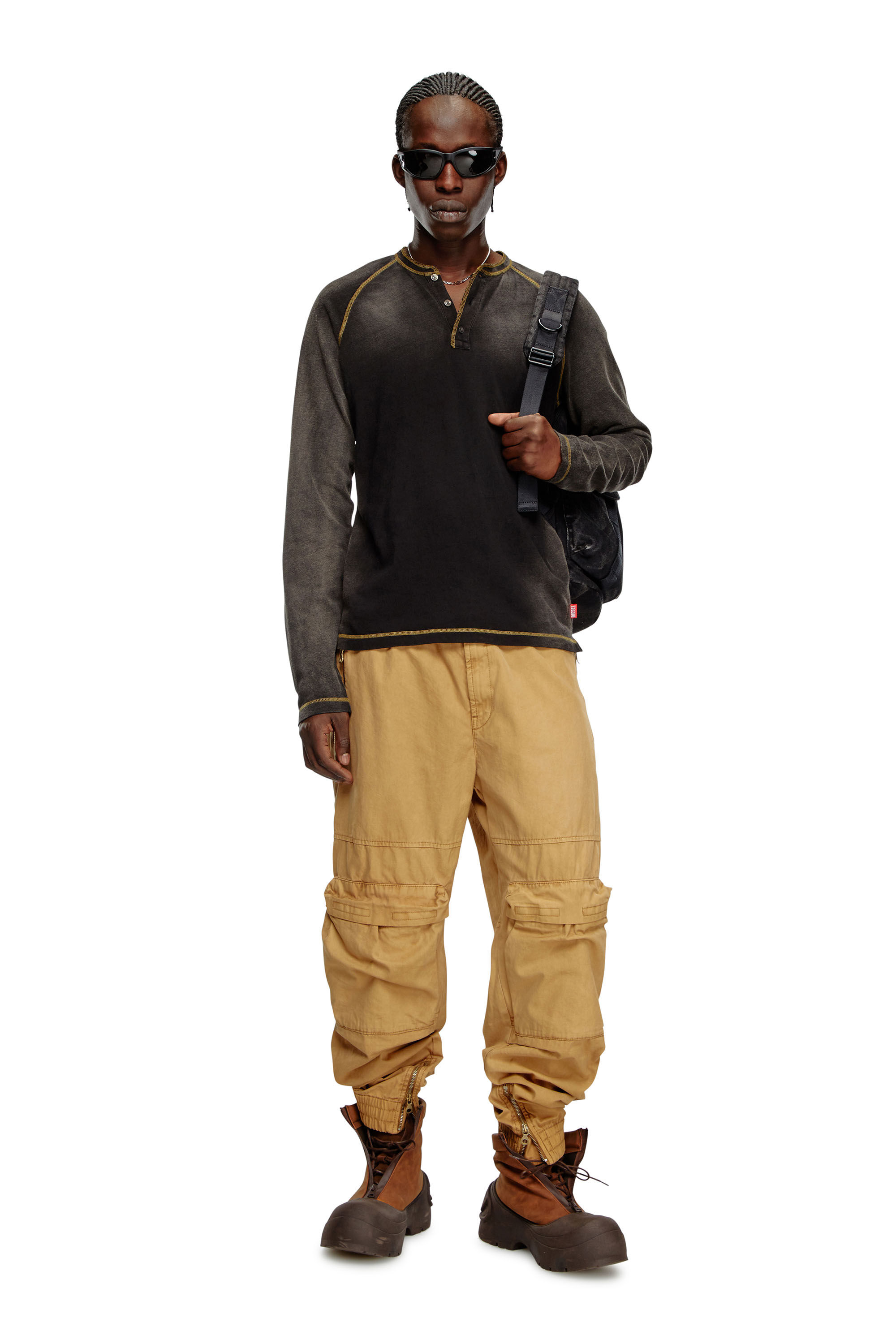 Pantalon cargo en coton bio delave Homme Marron Diesel