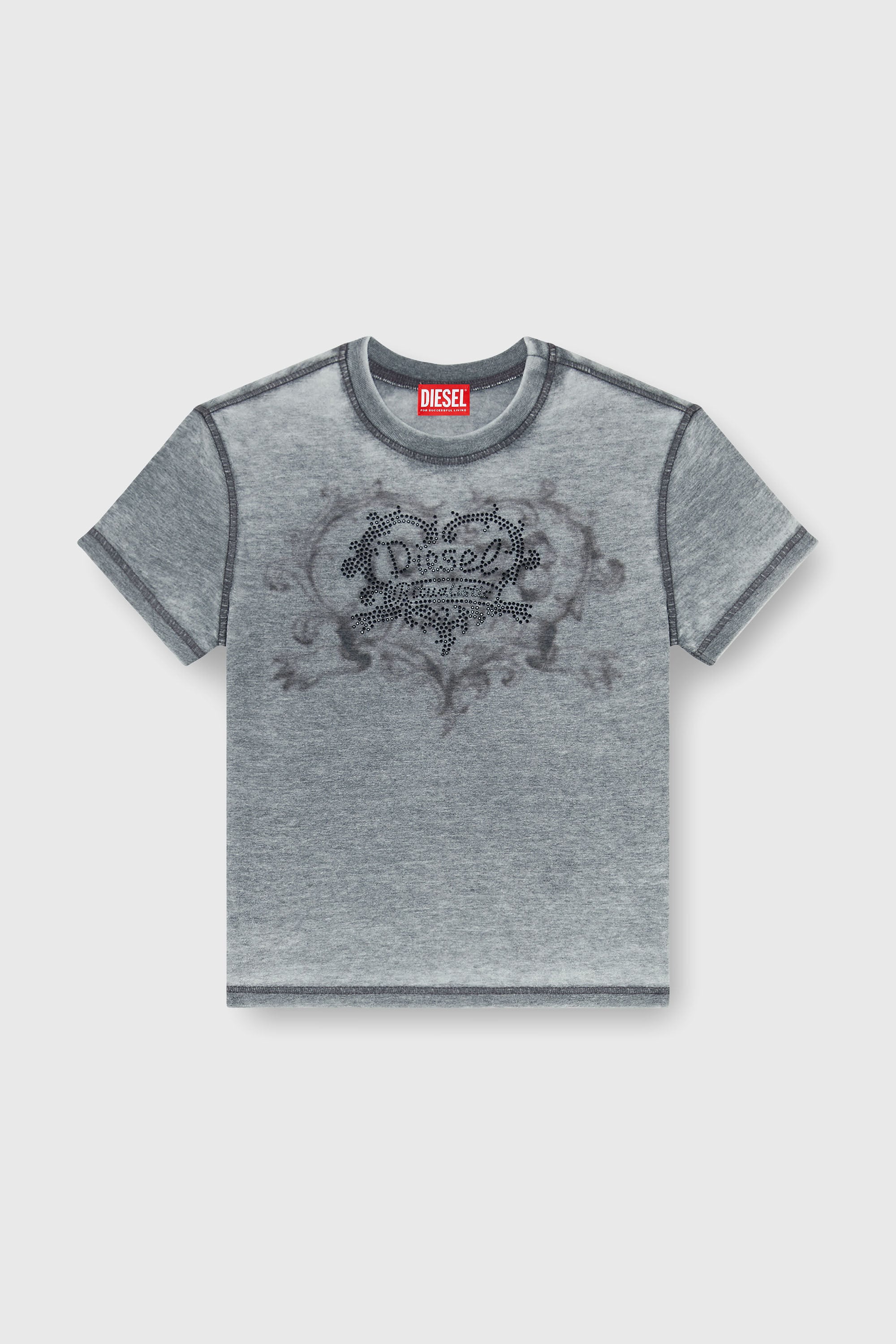 Diesel - T-ILA-AA1, T-shirt en jersey avec strass et burnout effect Femme in Gris - 2