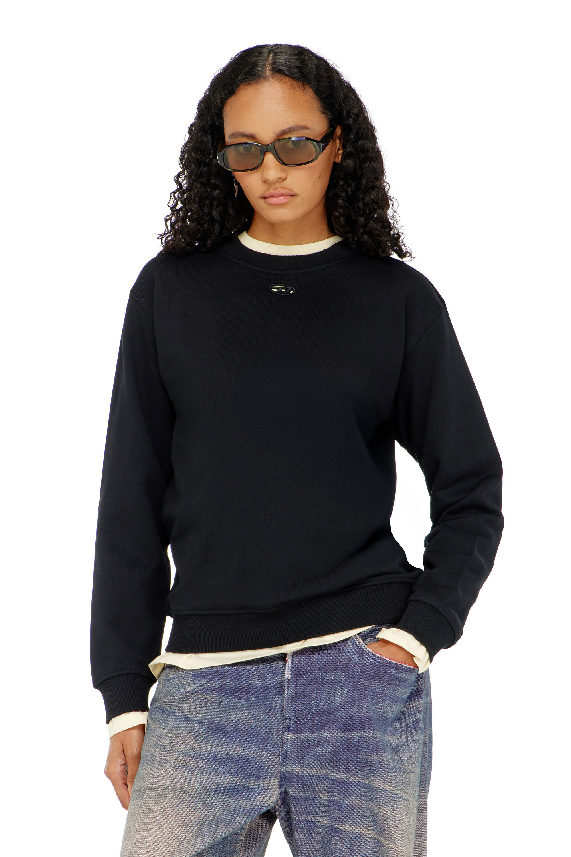 Diesel - F-NORMY-OD, Sweat-shirt en coton avec broderie Oval D Femme in Noir - 3