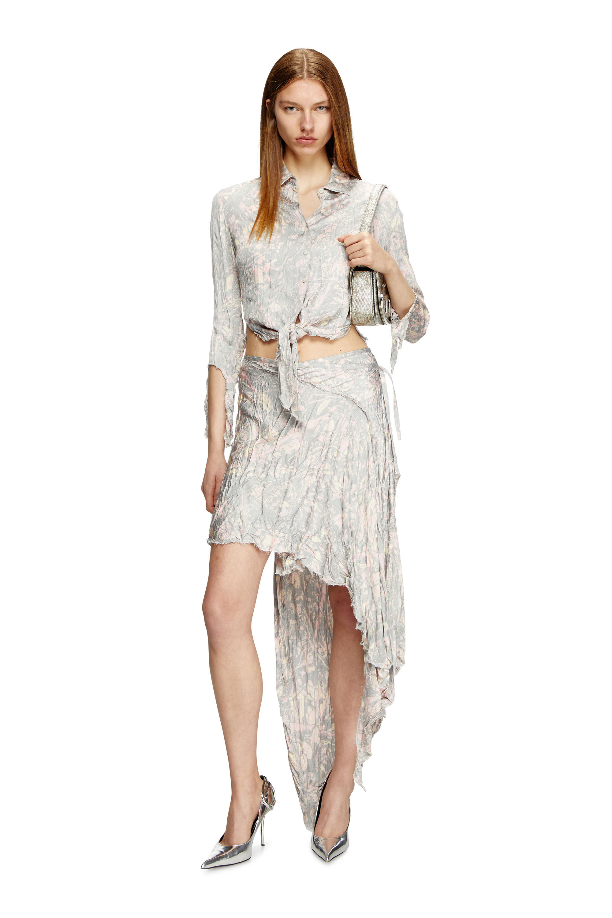 Diesel - C-ALIX, Chemise crop avec coutures coupées brutes Femme in Polychrome - 1