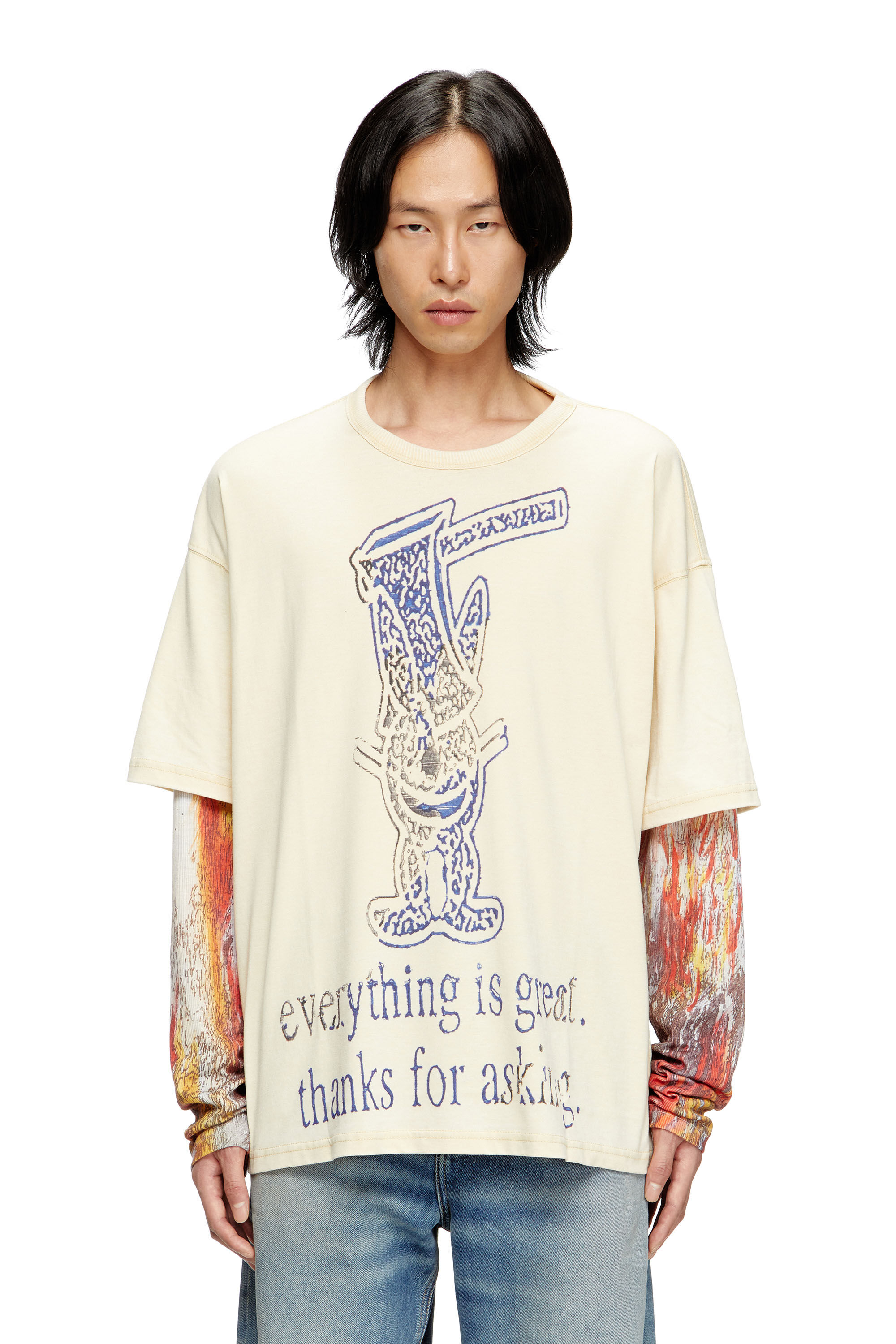 Diesel - T-BOXT-DB-LS-RIB-T1, T-shirt à manches longues à effet superposé Homme in Beige - 3
