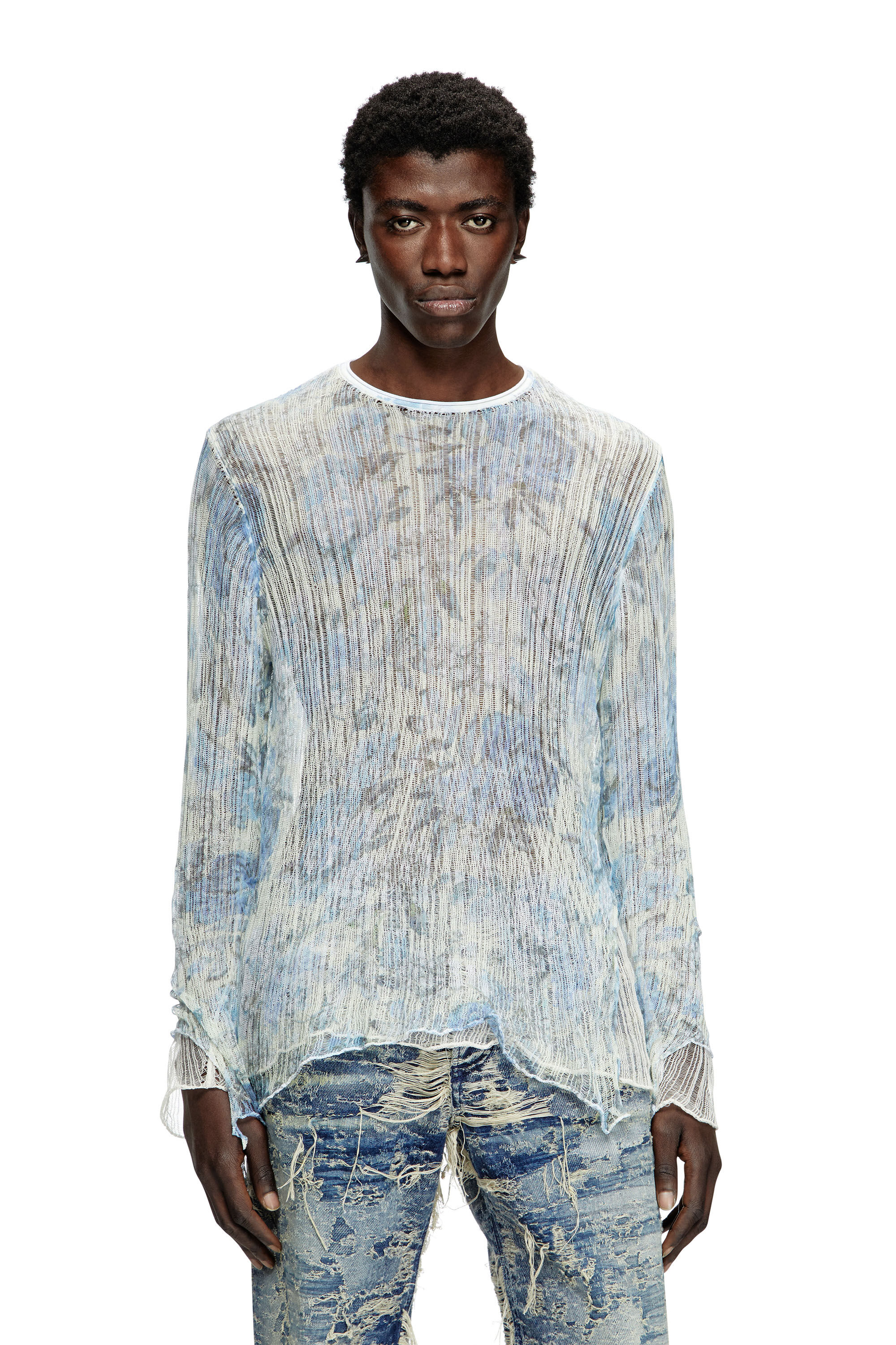 Diesel - K-AASMOS-A, Pull en maille échevelé avec imprimé floral Mixte in Bleu - 3