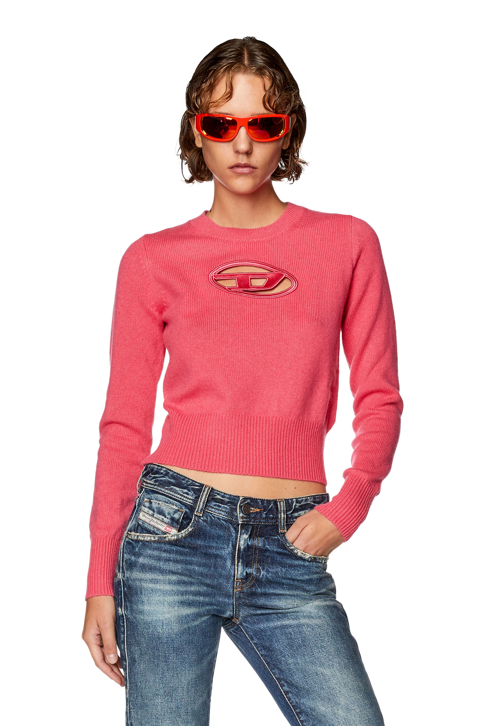Diesel - M-AREESA, Pull avec logo brodé effet découpé Femme in Rose - 3