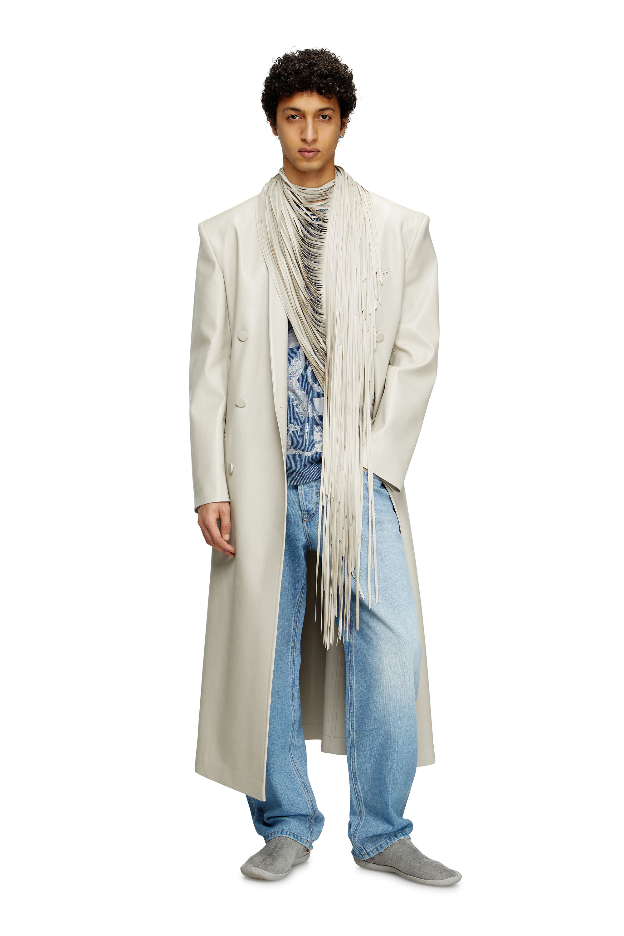 Diesel - J-ELDAR-A, Manteau long avec des franges d'écharpe effilochées Homme in Gris - 3