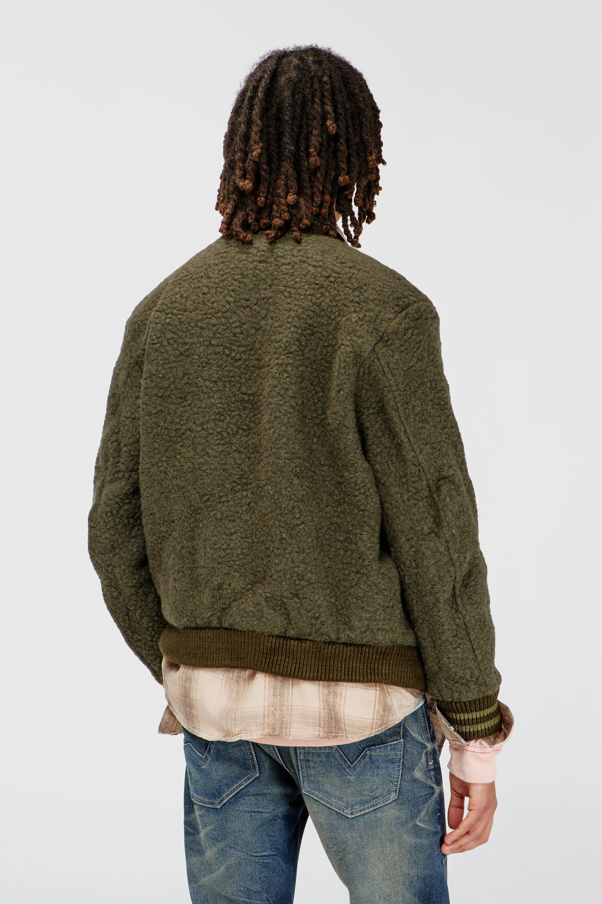 Diesel - S-REDS, Man's Whool mix bomber jacket with ribbed trims in Dark Green - 4