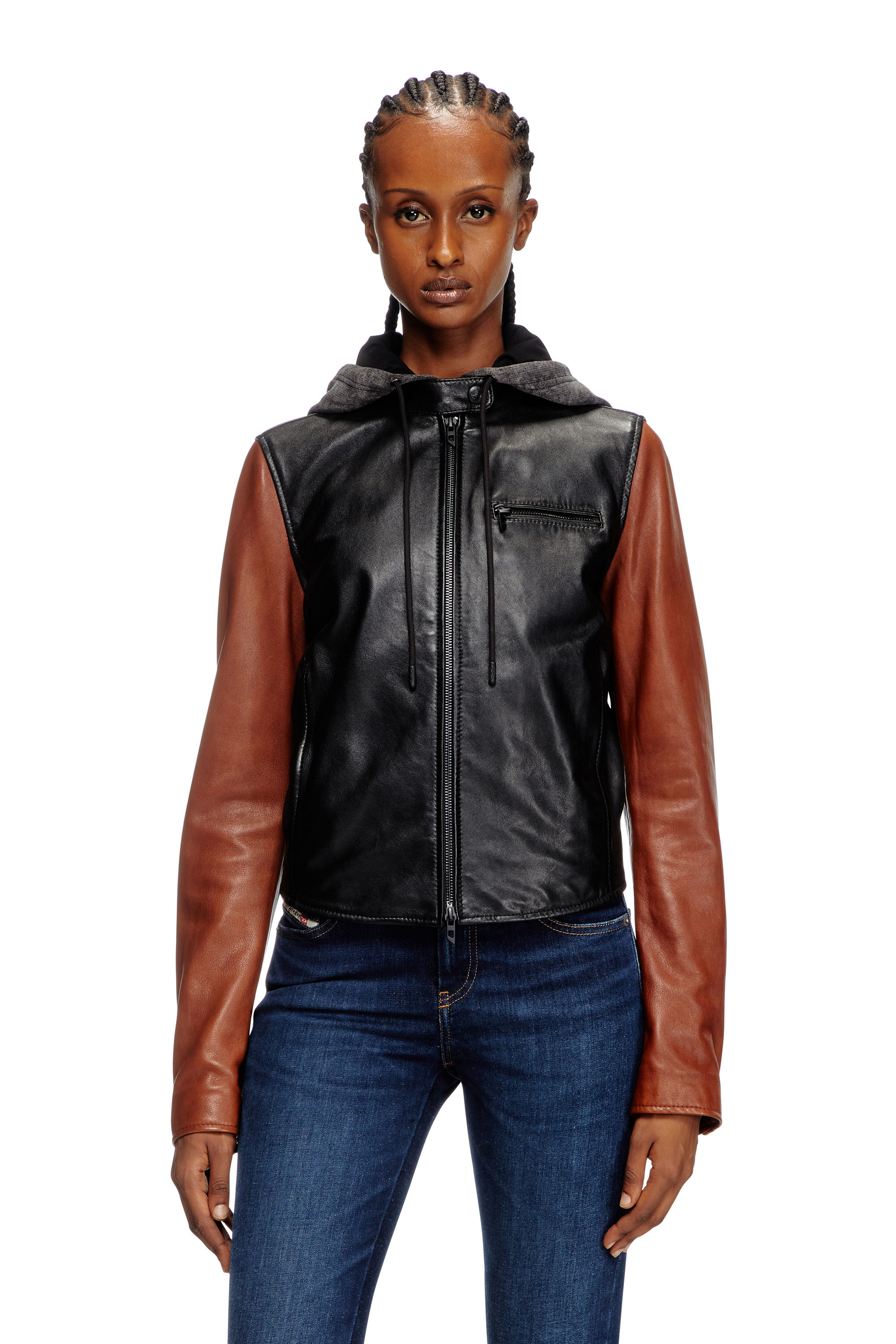 Diesel - L-OUDER, Veste en cuir color-block Femme in Polychrome - 3