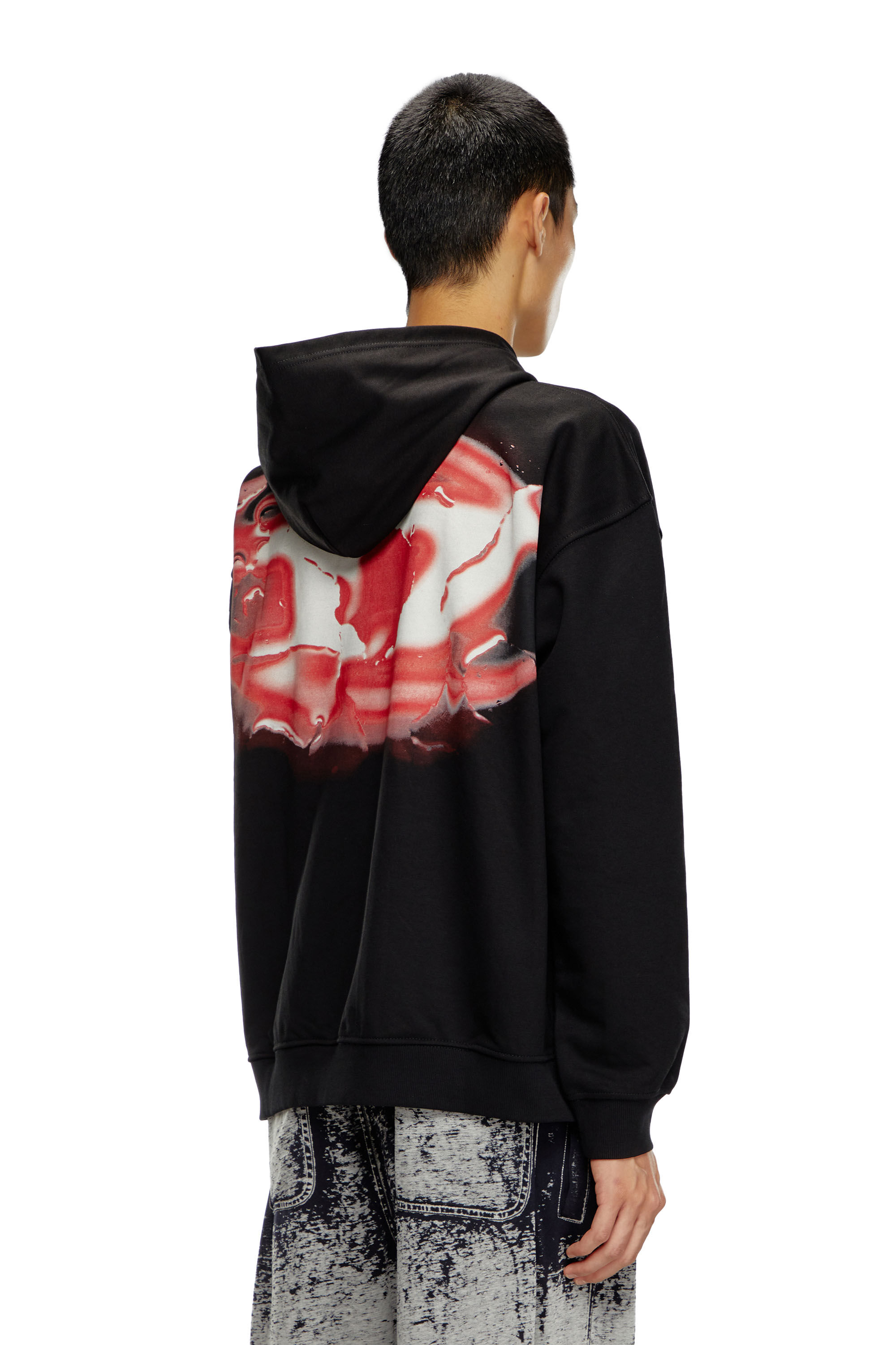 Diesel - S-BOXT-HOOD-K3, Sweat-shirt à capuche avec logo imprimé effet eau Homme in Noir - 4
