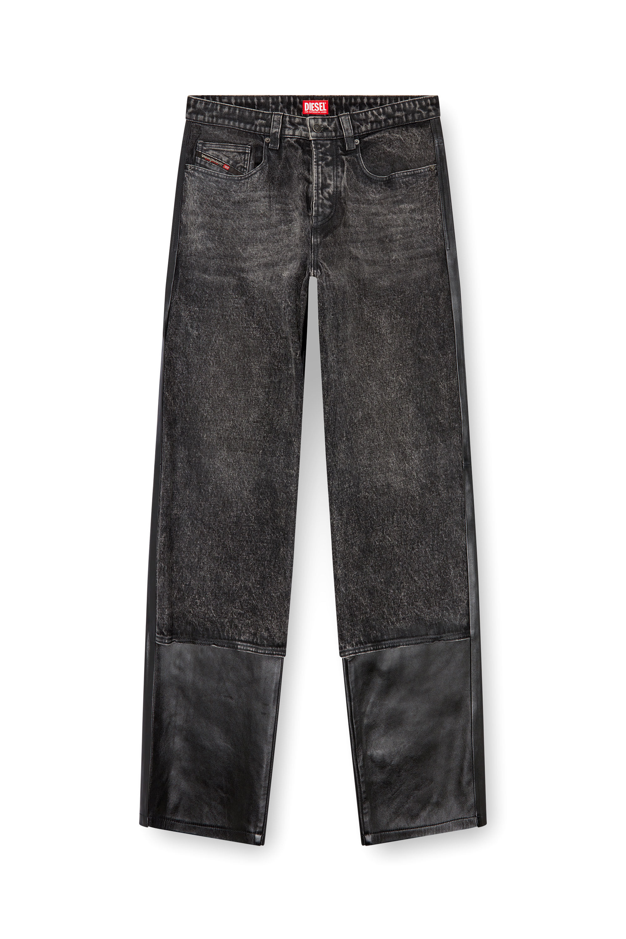 Pantalon en cuir et denim Homme Noir Diesel