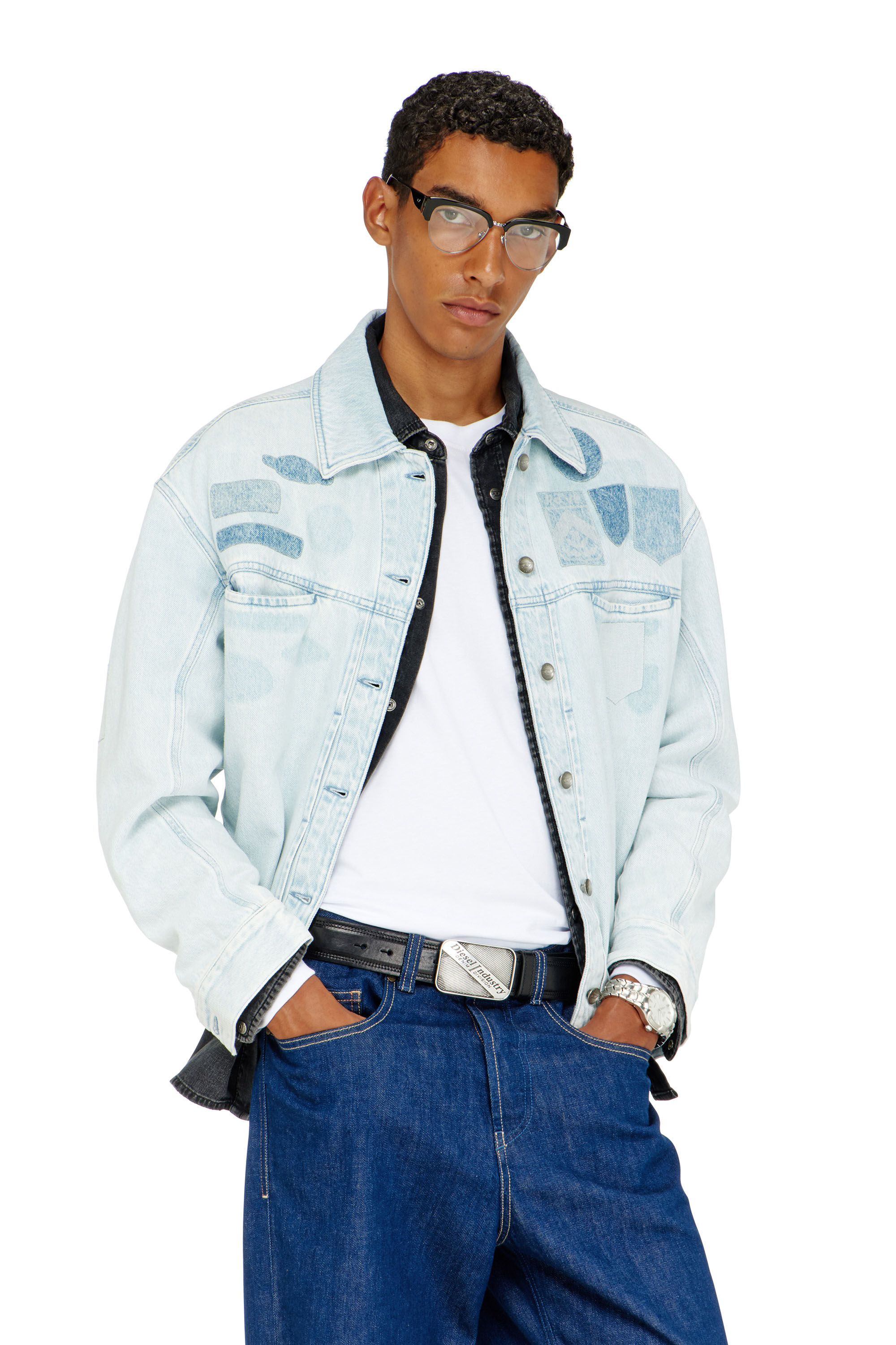 Diesel - D-RYMAVO-S, Chemise en denim effet patch Mixte in Bleu - 3