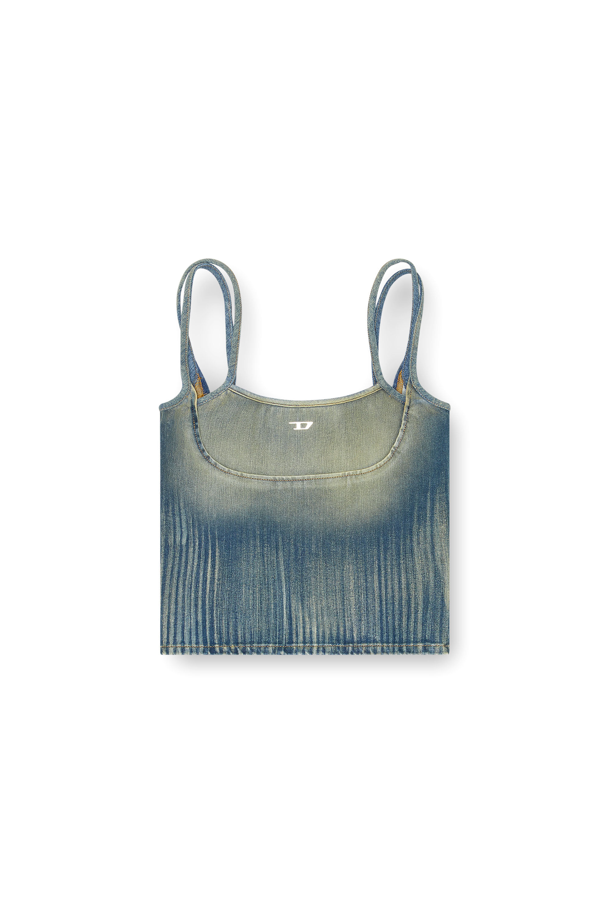 Diesel - DE-MADDY-S, Top cropped en denim léger strié Femme in Bleu - 2