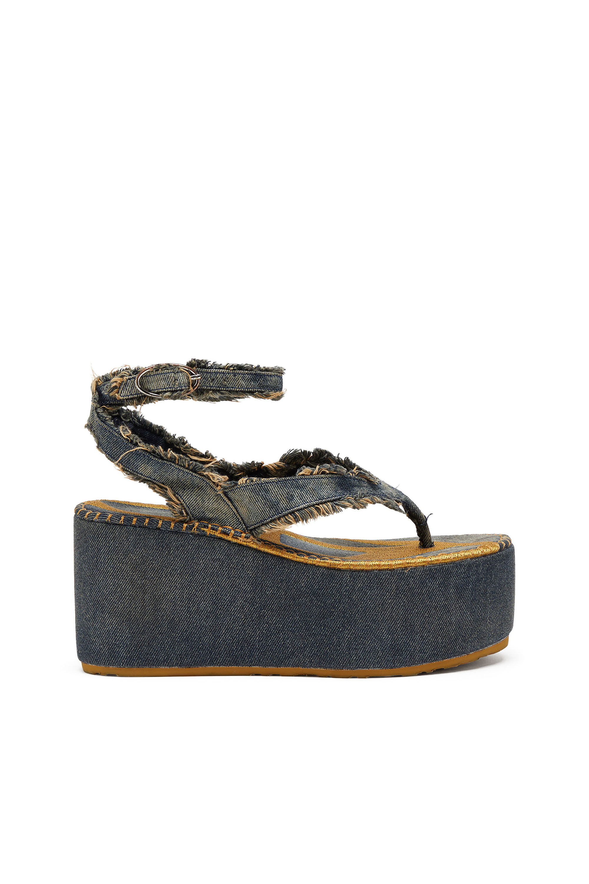 Diesel - SA-NIKOLA SANDAL, Sa-Nikola - Sandale en denim avec d&eacute;tails effiloch&eacute;s Femme in Bleu - 1