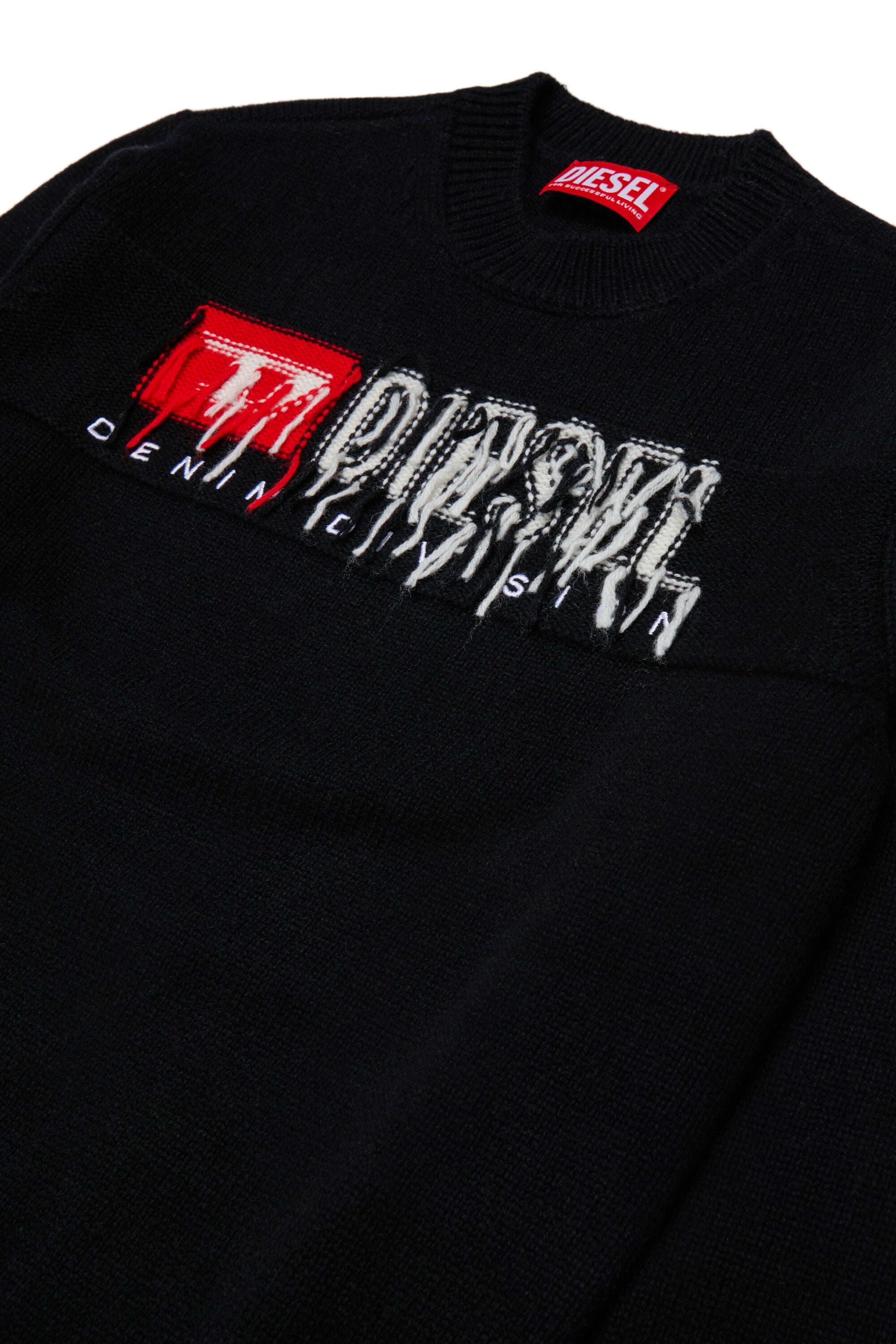Diesel - KONZI OVER, Pull enrichi de cachemire avec logo destroyed Homme in Noir - 3