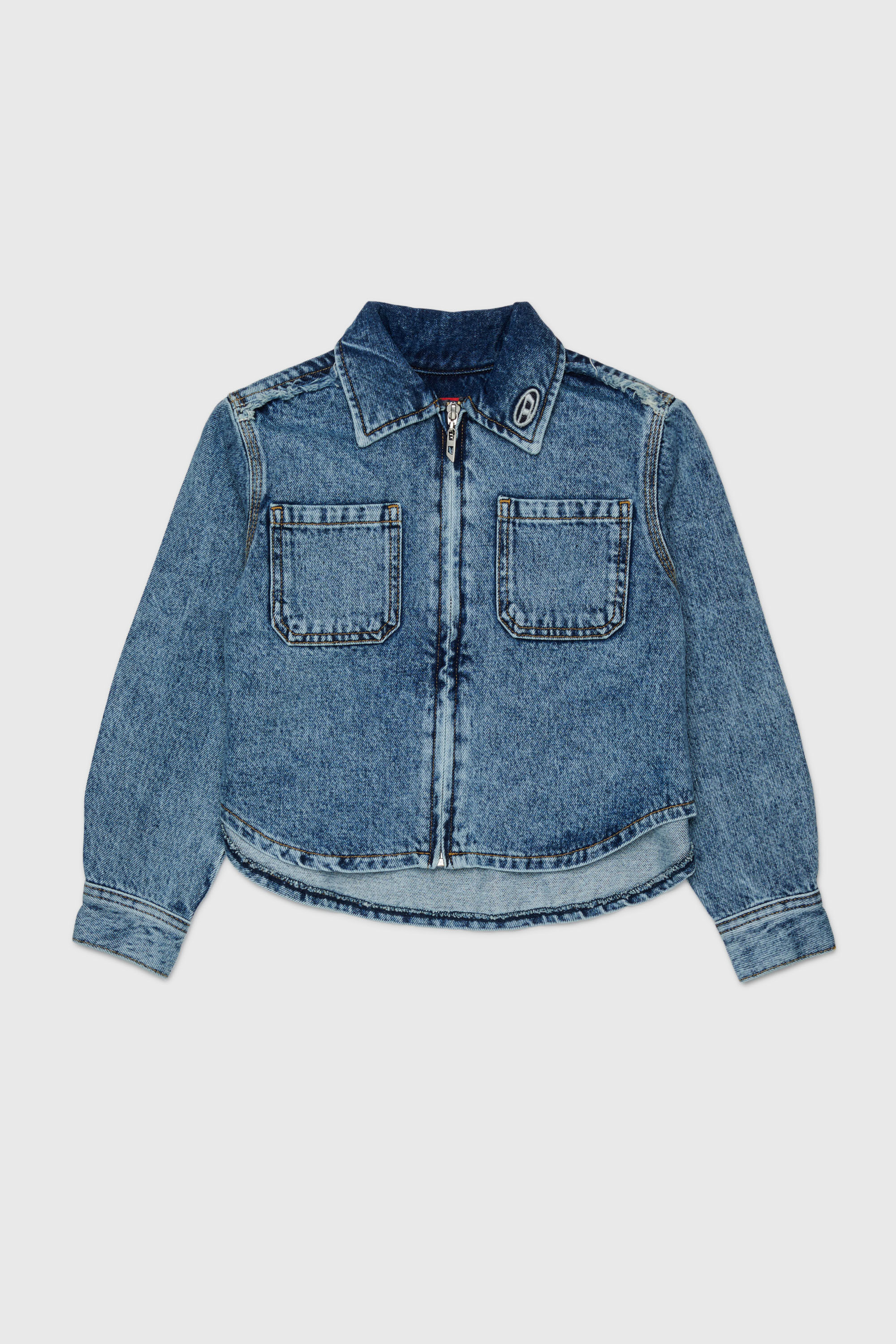 Diesel - CELKA, Chemise en denim zipp&eacute;e avec d&eacute;tail effiloch&eacute; Femme in Bleu - 1