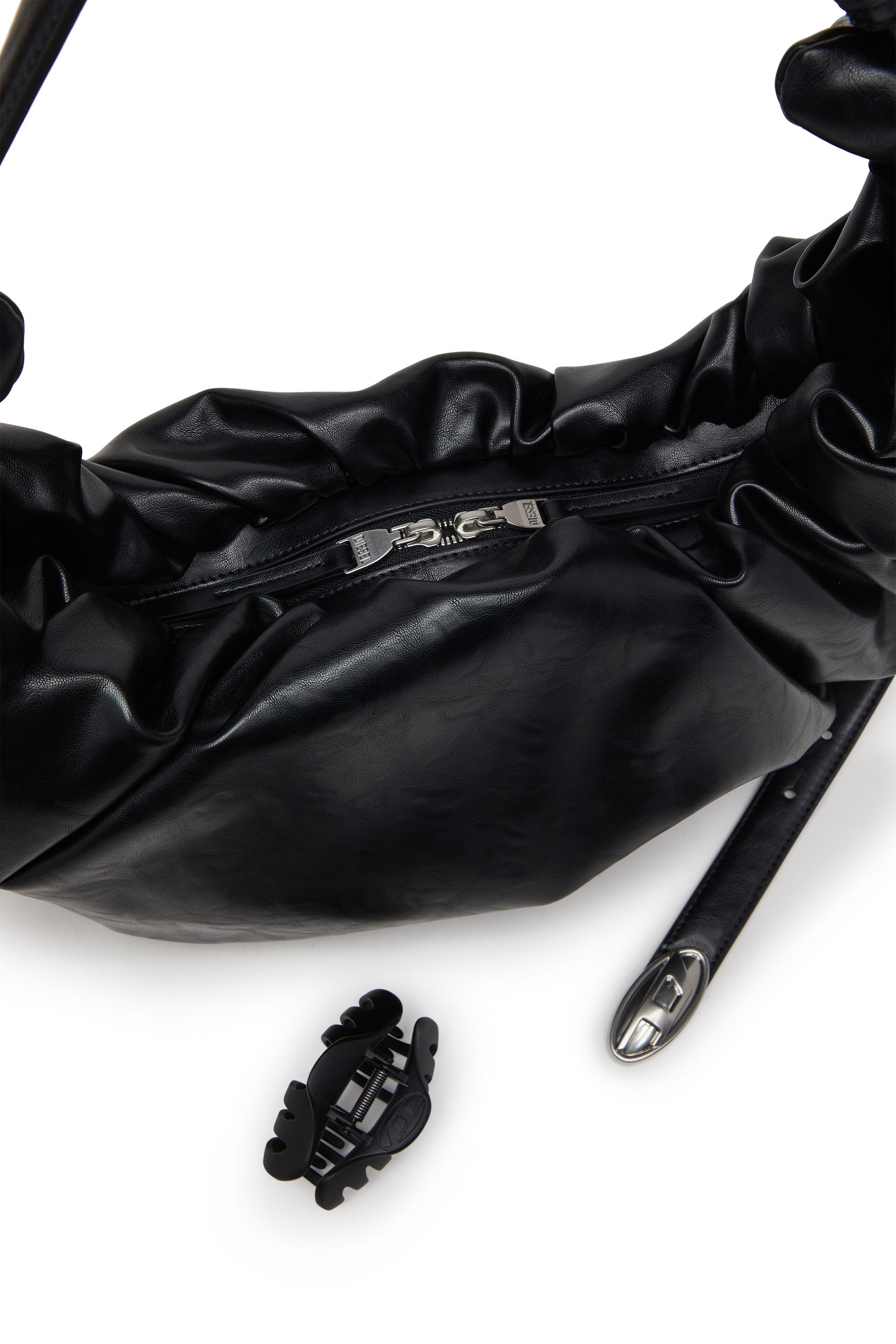 Diesel - GRAB-D HOBO L, Grand sac hobo froissé en PU brillant Femme in Noir - 2