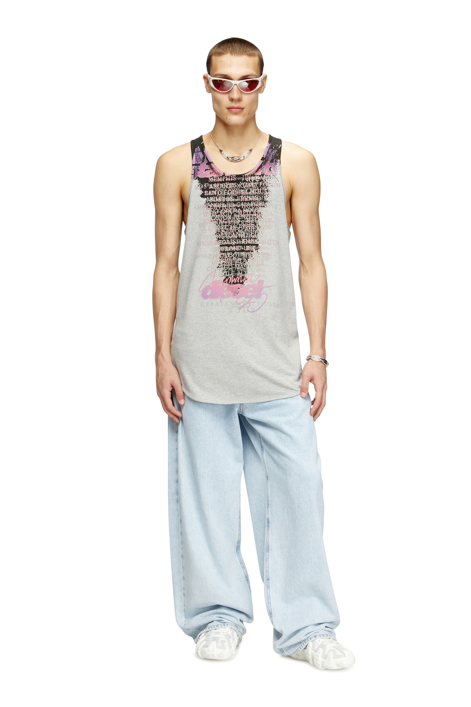Diesel - T-SHAN, Débardeur avec imprimé paroles Mixte in Gris - 1