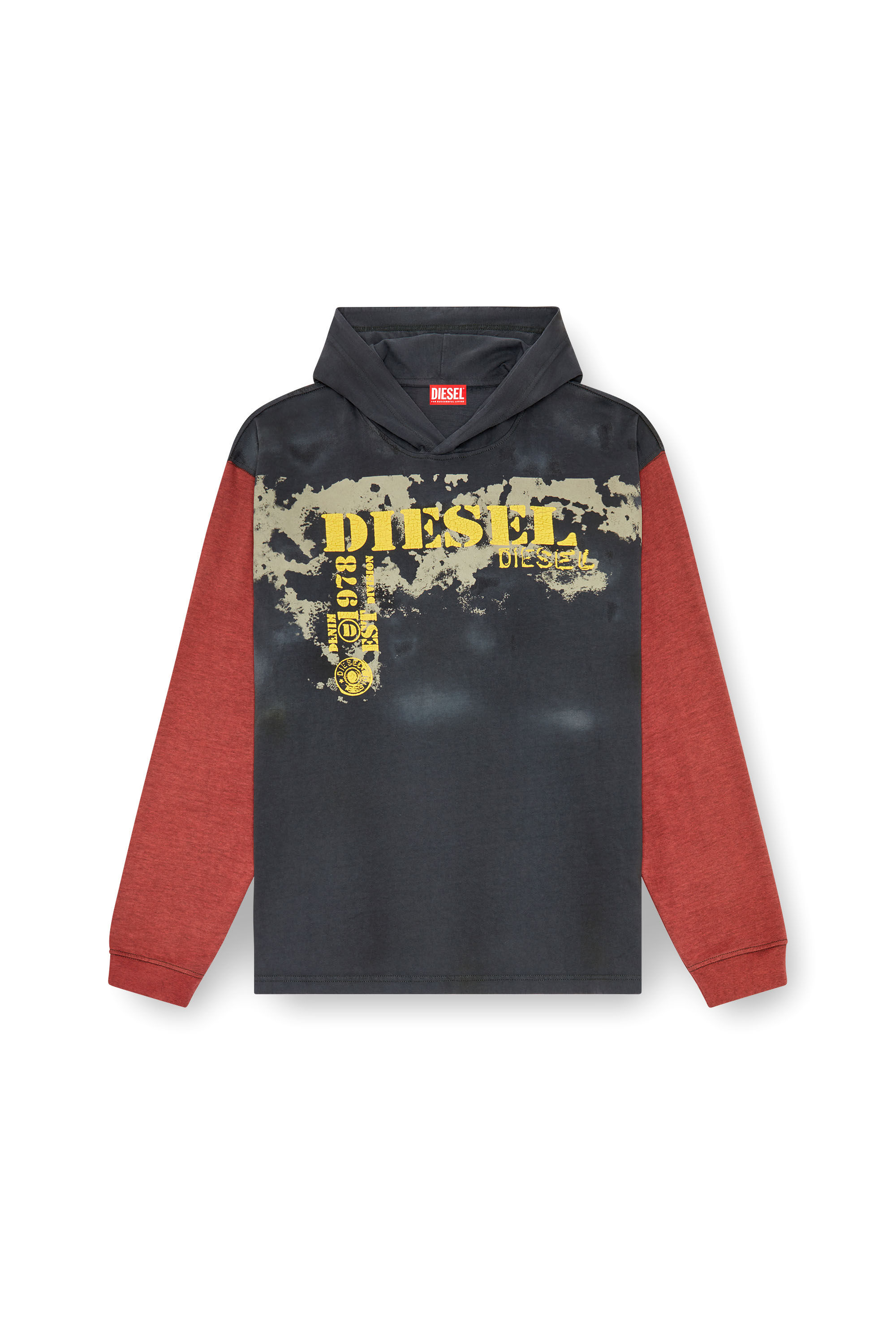 【DIESEL】T-Boxt-Ls-Hood Men's Dirty-effect hooded long-sleeve T-shirt | Grey | Diesel